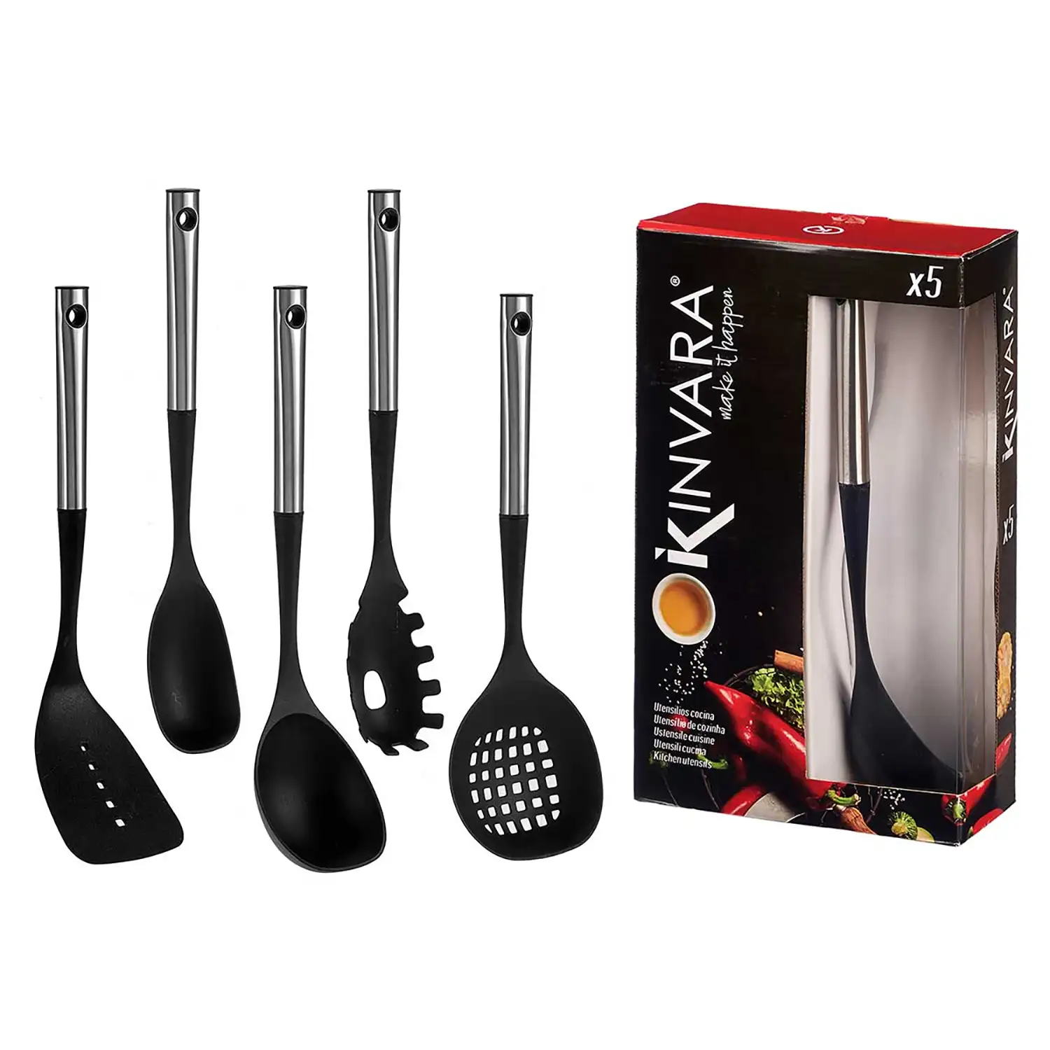 SET 5 UTENSILIOS MANGO ACERO