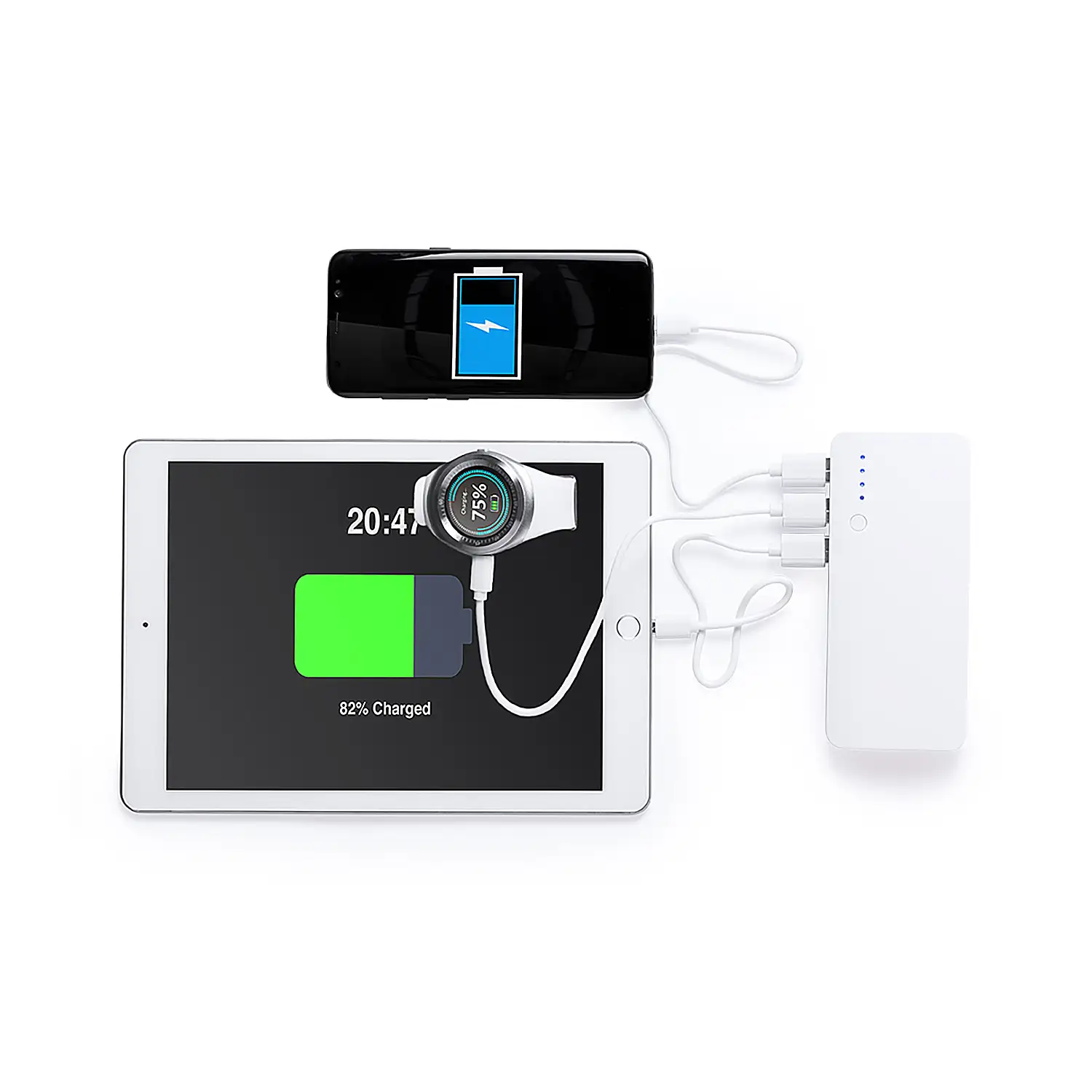 Power Bank 1 Led. 10000 mAh. 3 Salidas USB. Entrada Micro USB.