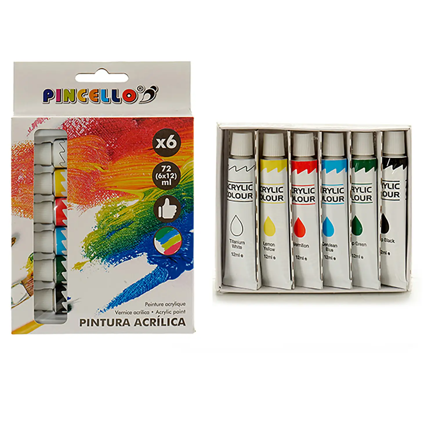 Set de 6 botes pintura acrílica 12 ml. 