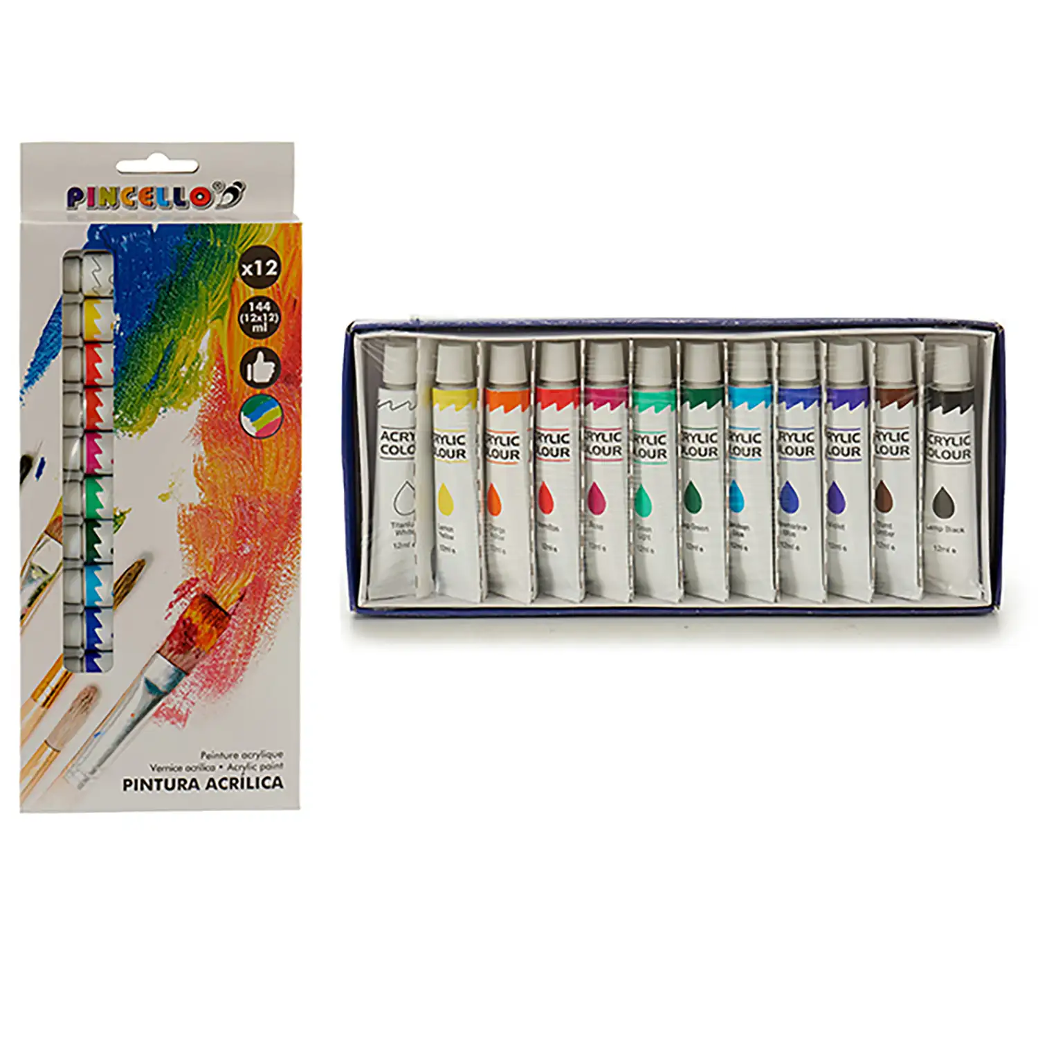 Set de 12 botes pintura acrílica 12 ml.