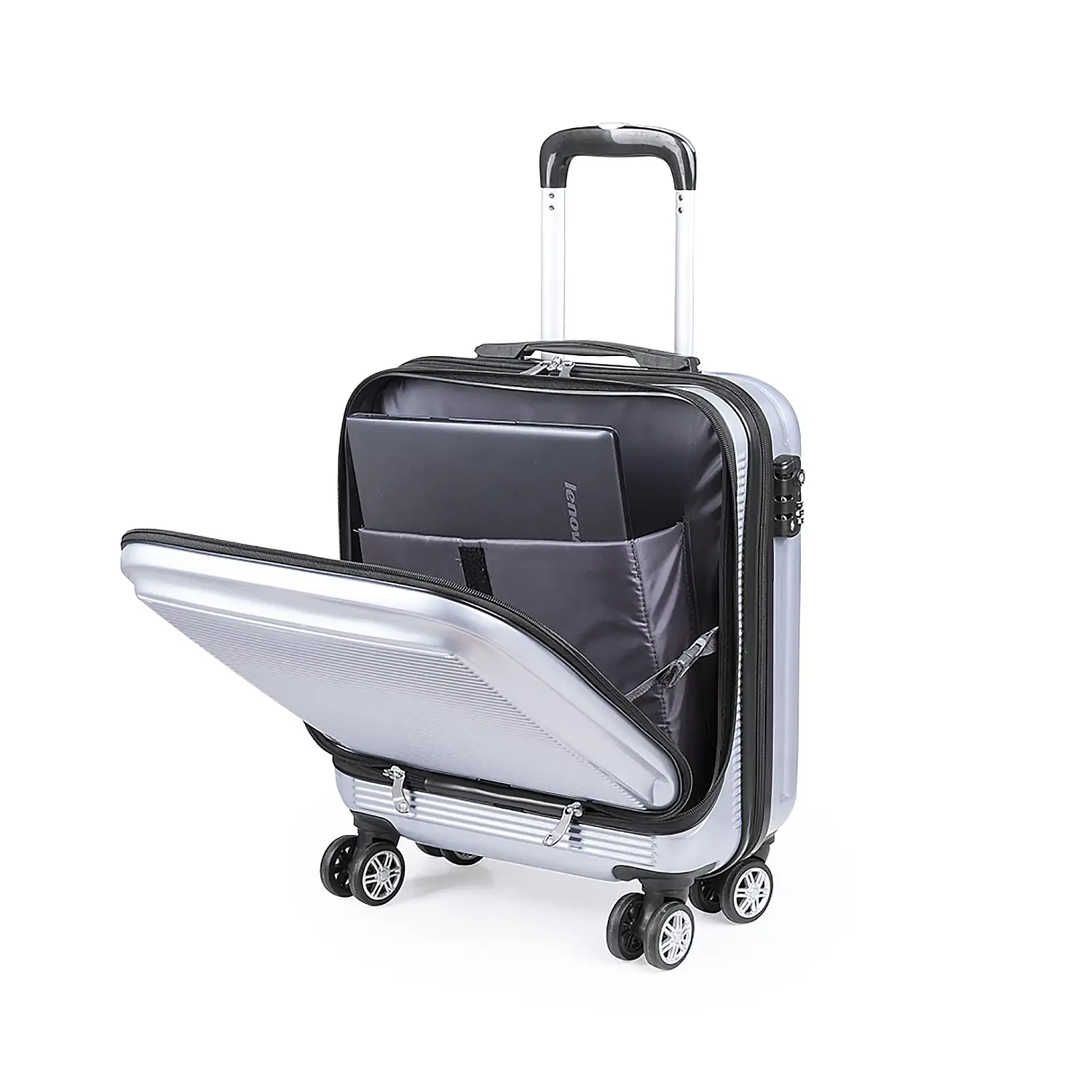 Trolley Rígido. 4 ruedas dobles giratorias. Bolsillo Acolchado para Portátil. Cierre Seguridad TSA