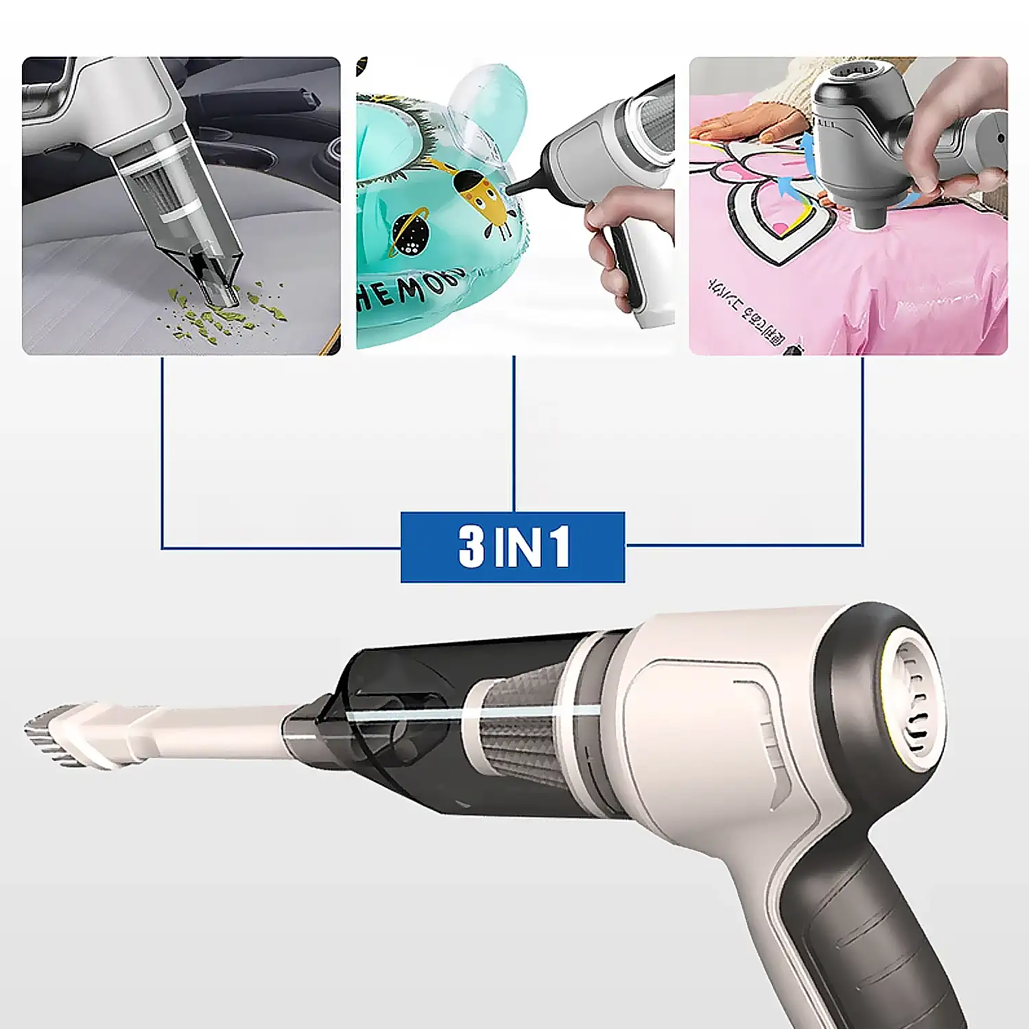 Aspirador y soplador de mano con 2 potencias y 120W.