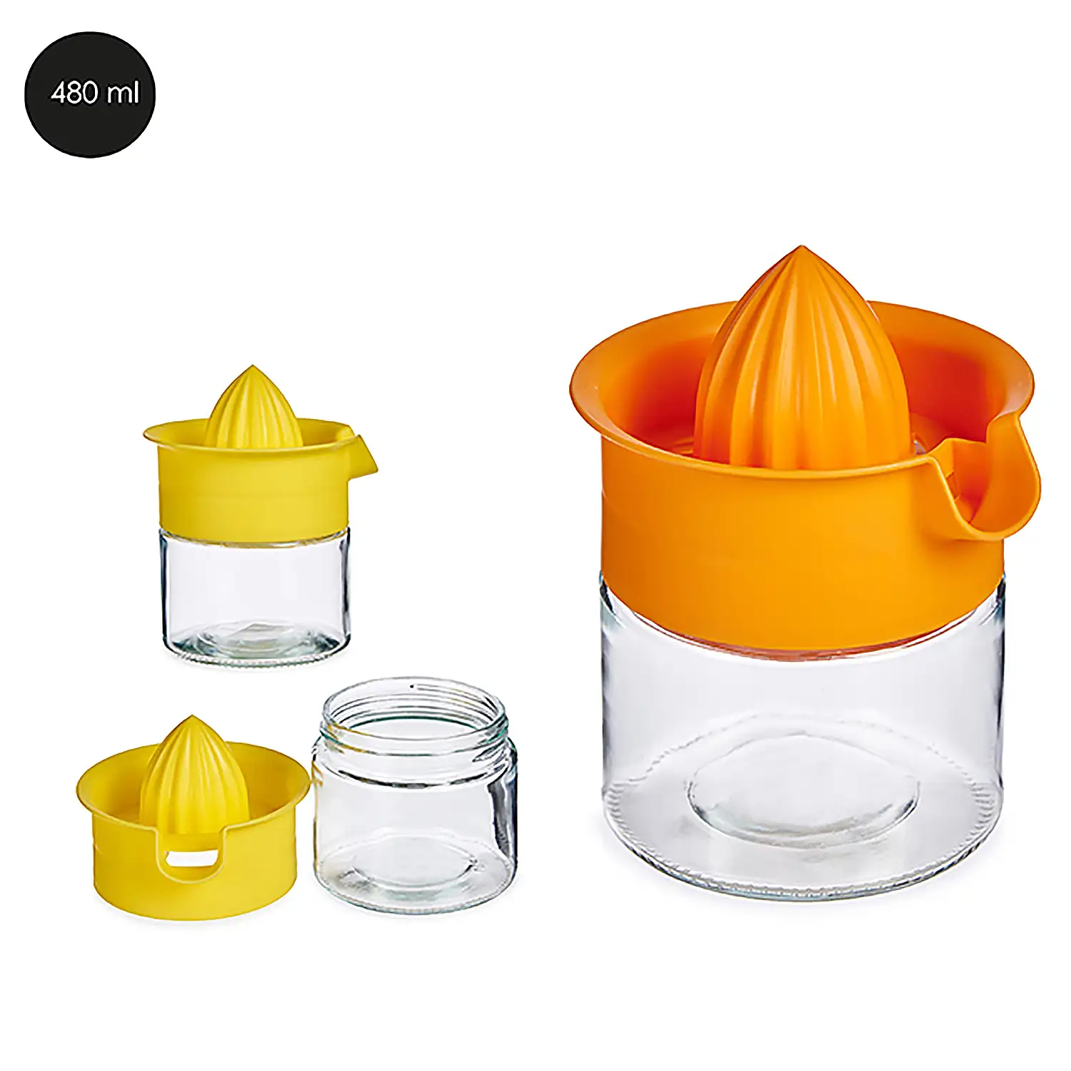 Exprimidor de vidrio 480 ml. Colores aleatorios.