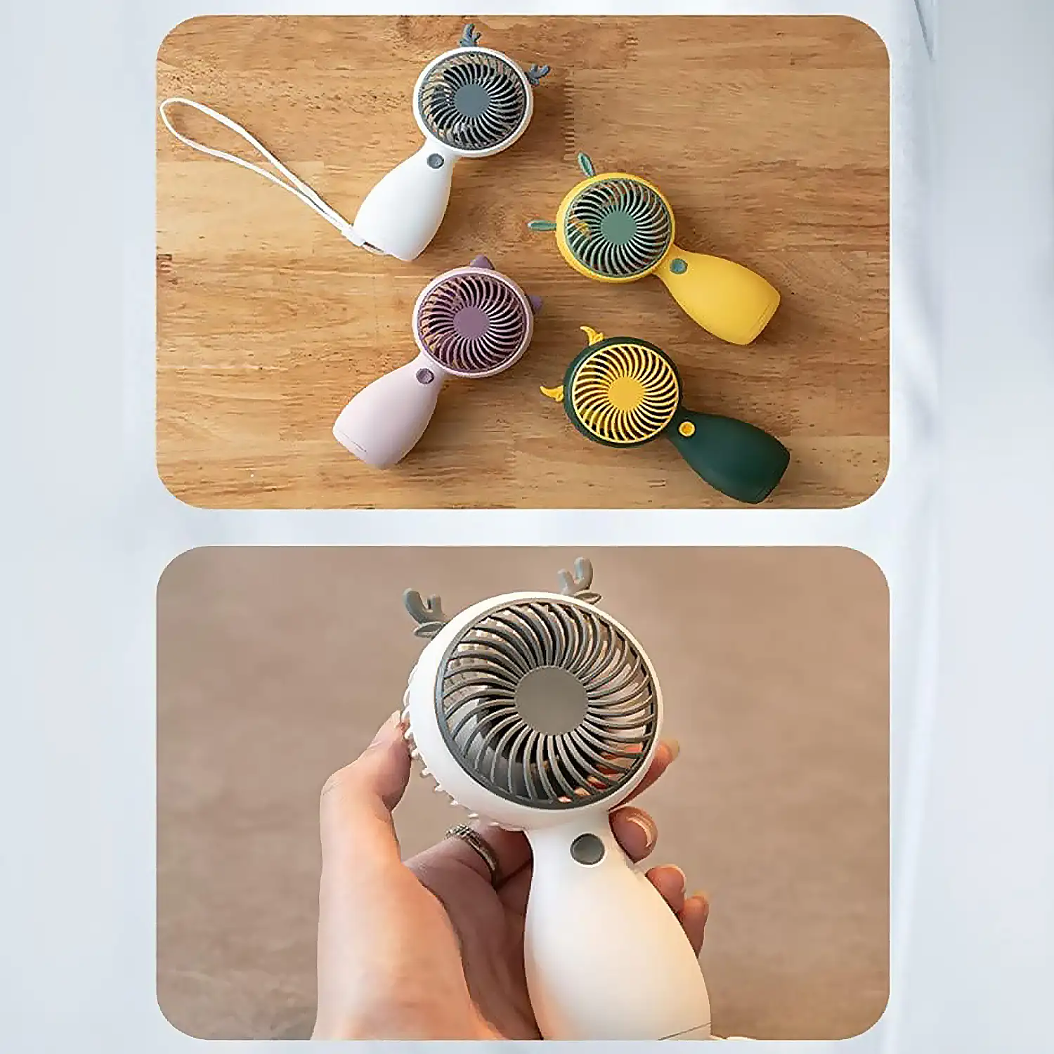 Mini ventilador de mano con orejas.