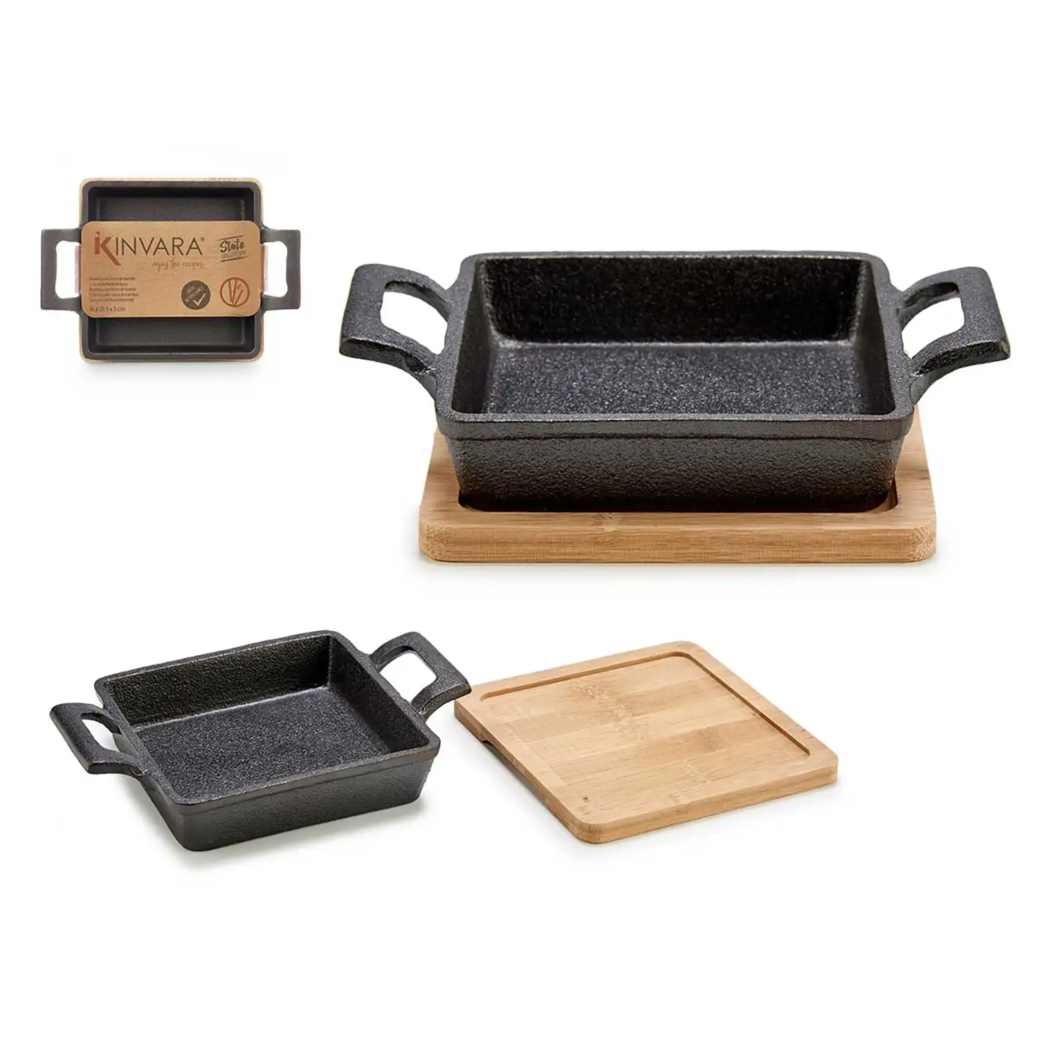 BANDEJA CUADRADA HIERRO fundido PEQ BAND BAMBU 14*19*5 cms
