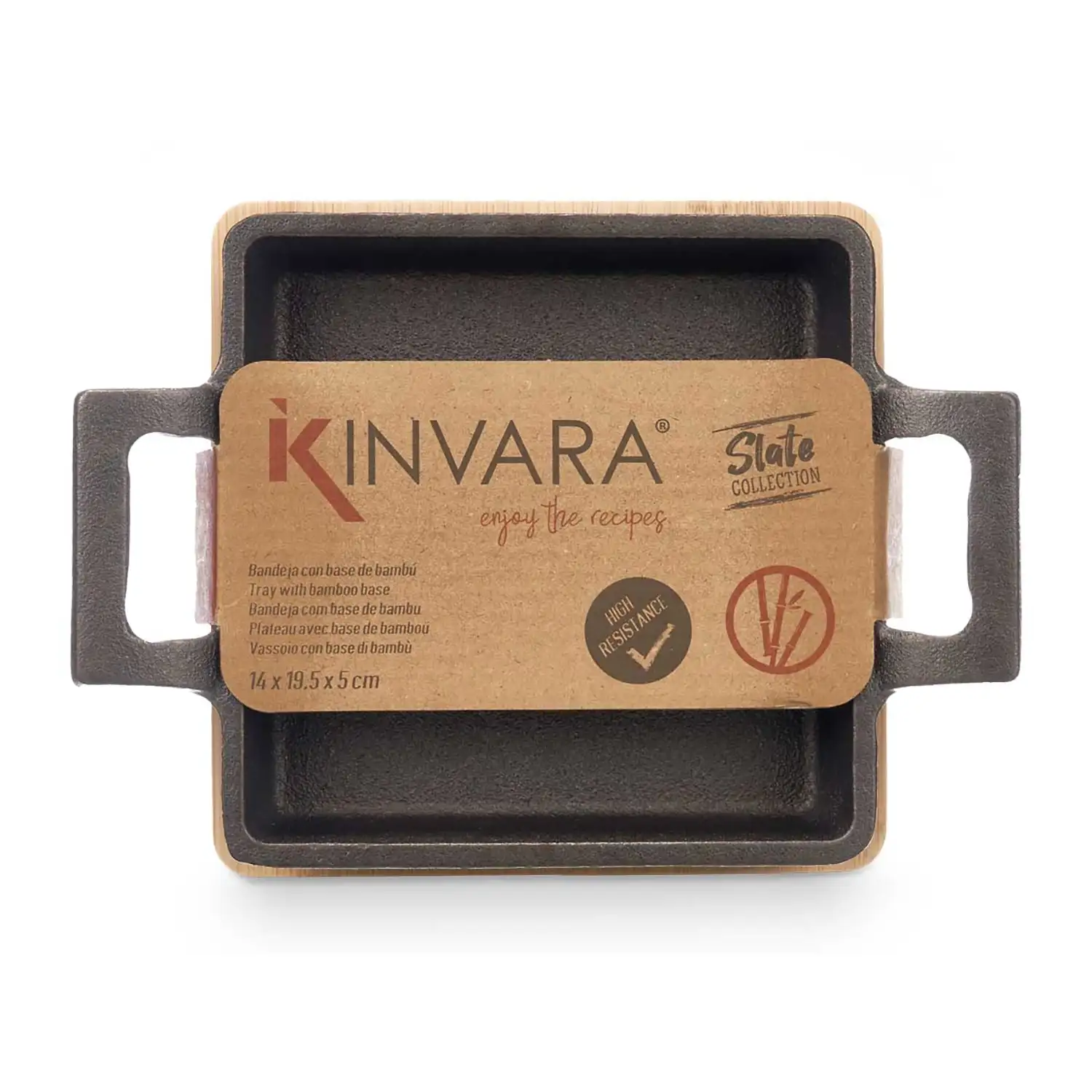 BANDEJA CUADRADA HIERRO fundido PEQ BAND BAMBU 14*19*5 cms