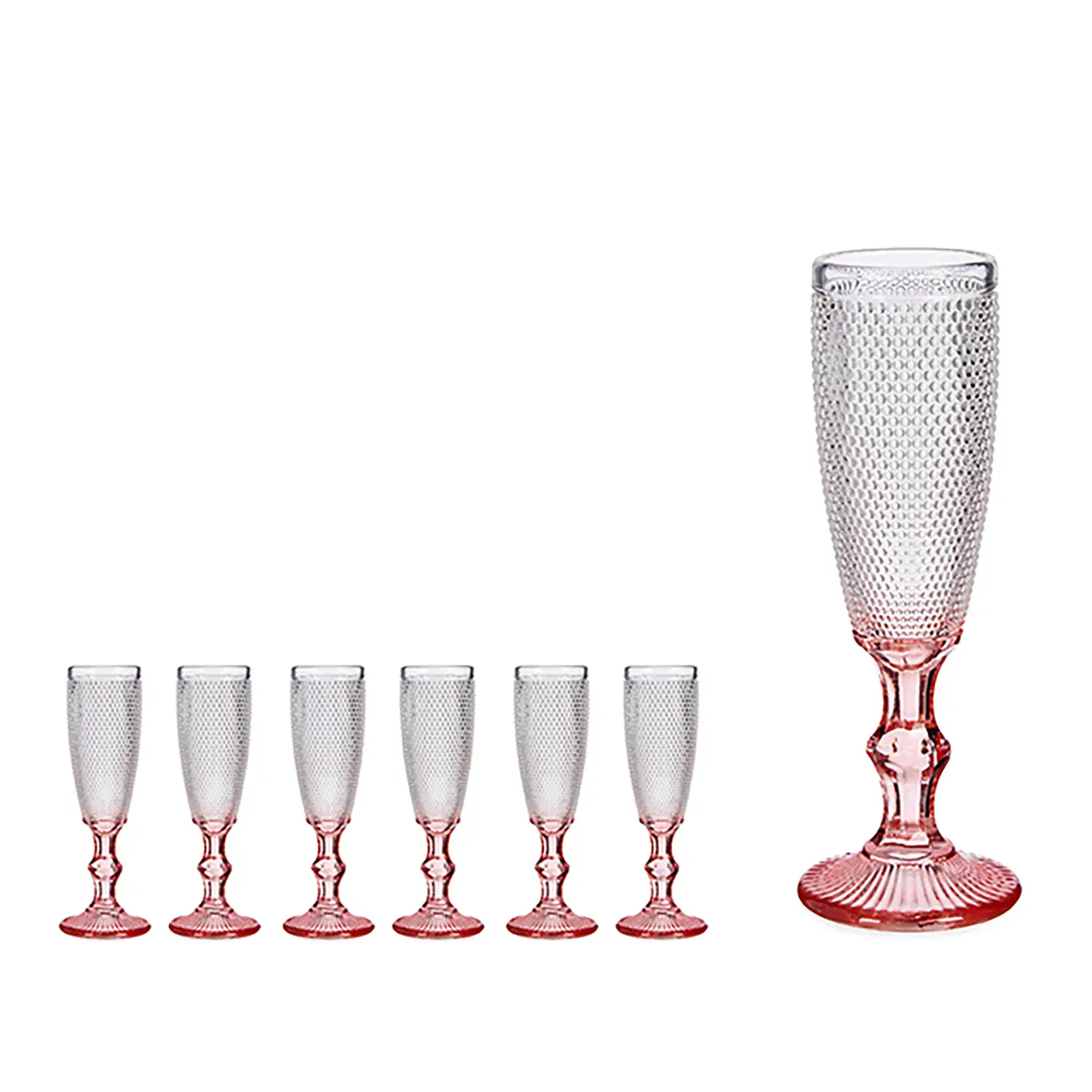SET 6 COPAS PUNTOS CAVA PIE ROSA. 180ml.