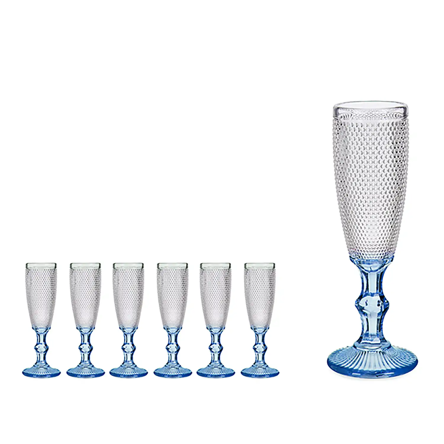 SET 6 COPAS PUNTOS CAVA PIE AZUL COBALTO. 180ml.