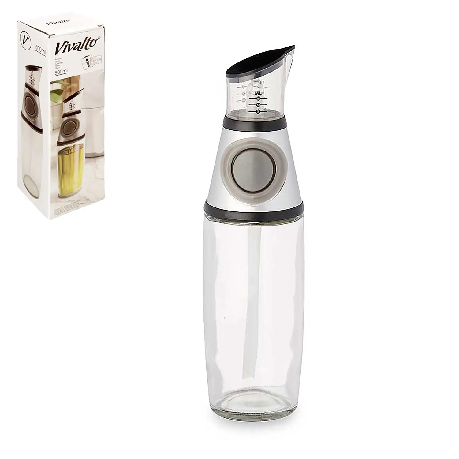 Aceitera de vidrio con 500ml de capacidad.