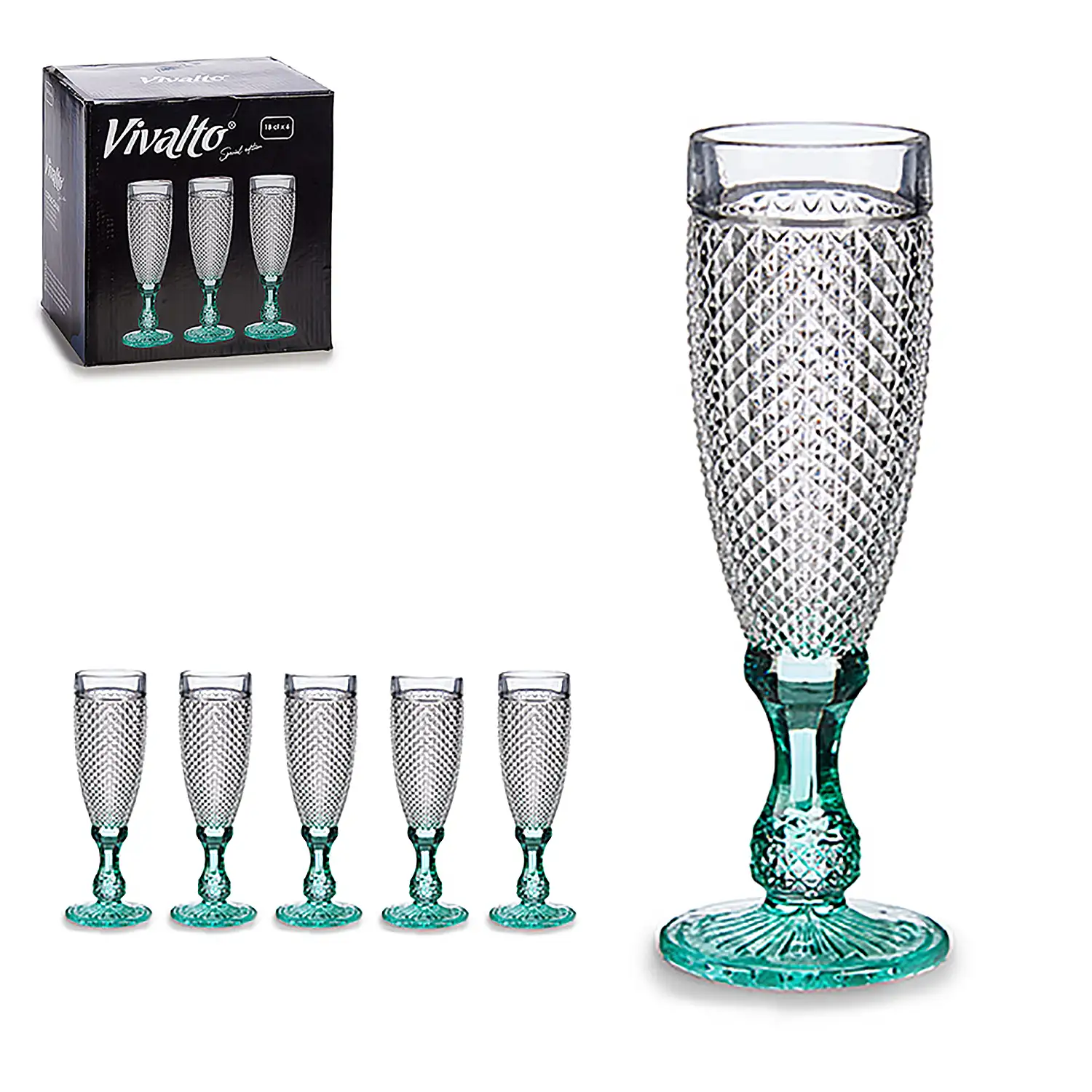 Set de 6 copas diamante para cava 18cl. 