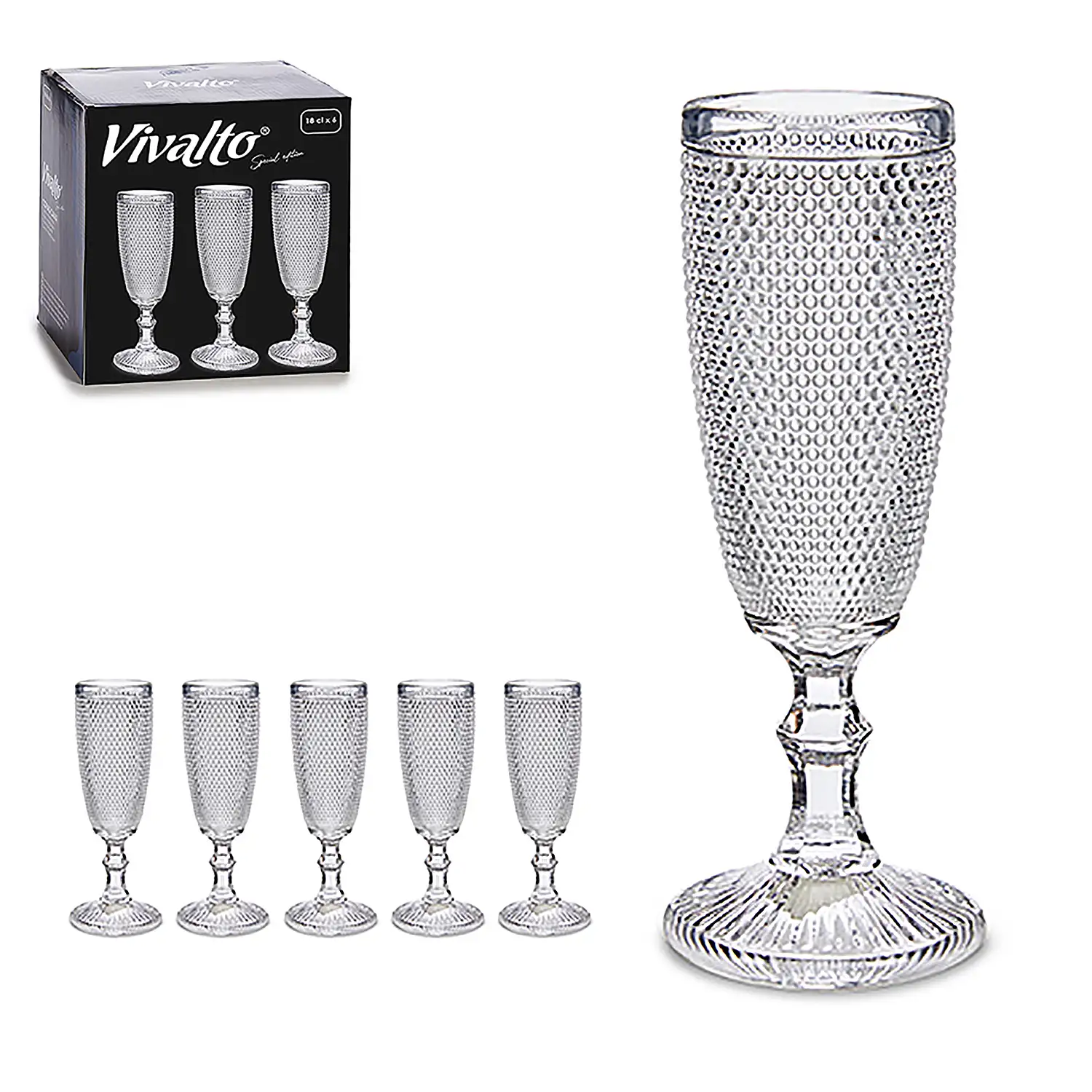 Set de 6 copas diamante para cava 18cl.