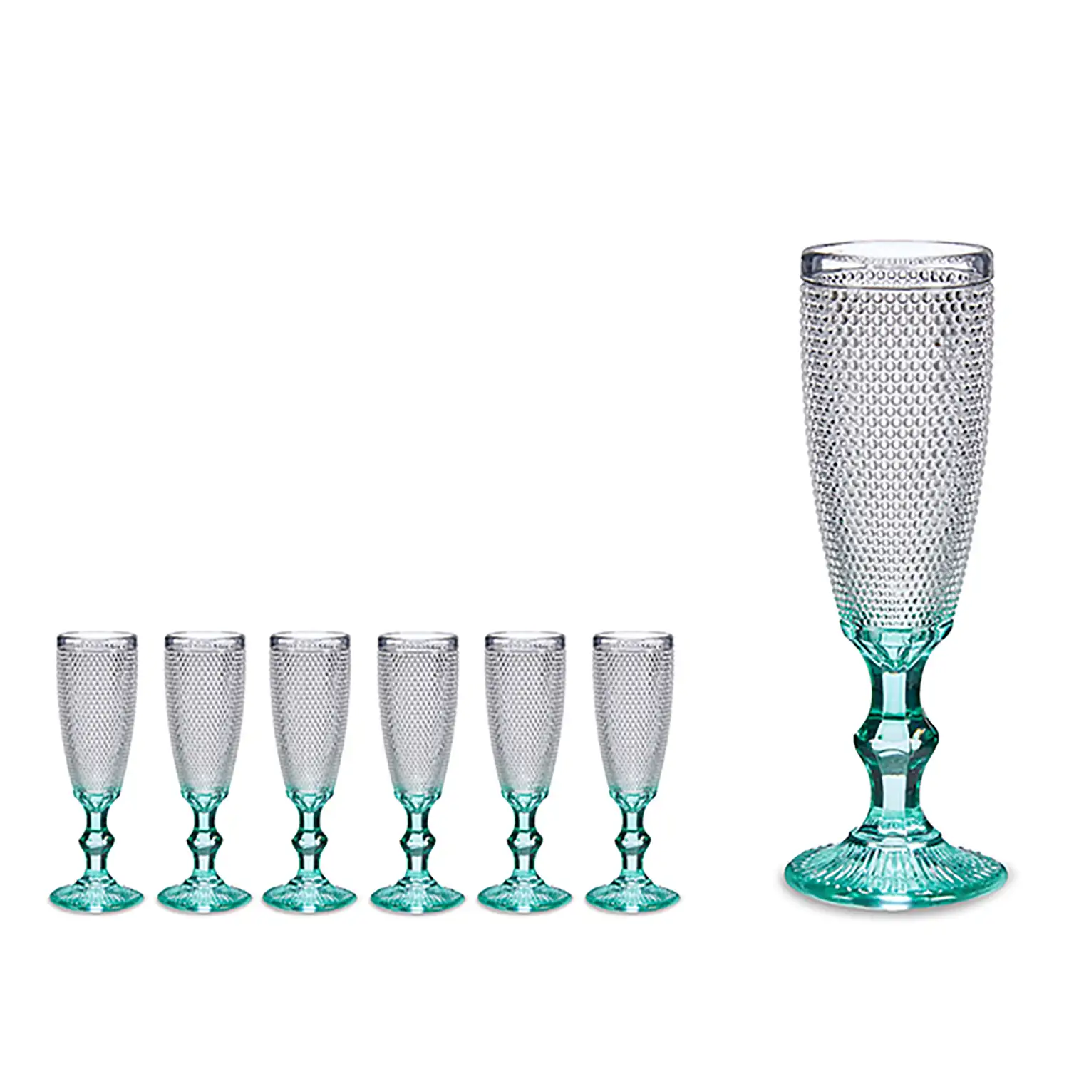 SET 6 COPAS PUNTOS CAVA PIE TURQUESA. 180ml