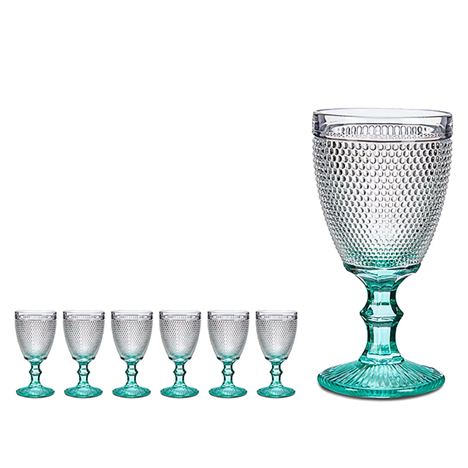 SET 6 COPAS PUNTOS VINO PIE TURQUESA. 330ml