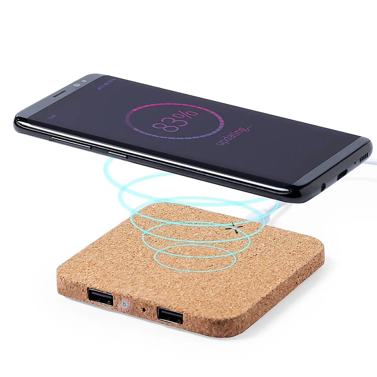 Cargador nature corcho Inalámbrico 10W. 2 Salidas USB