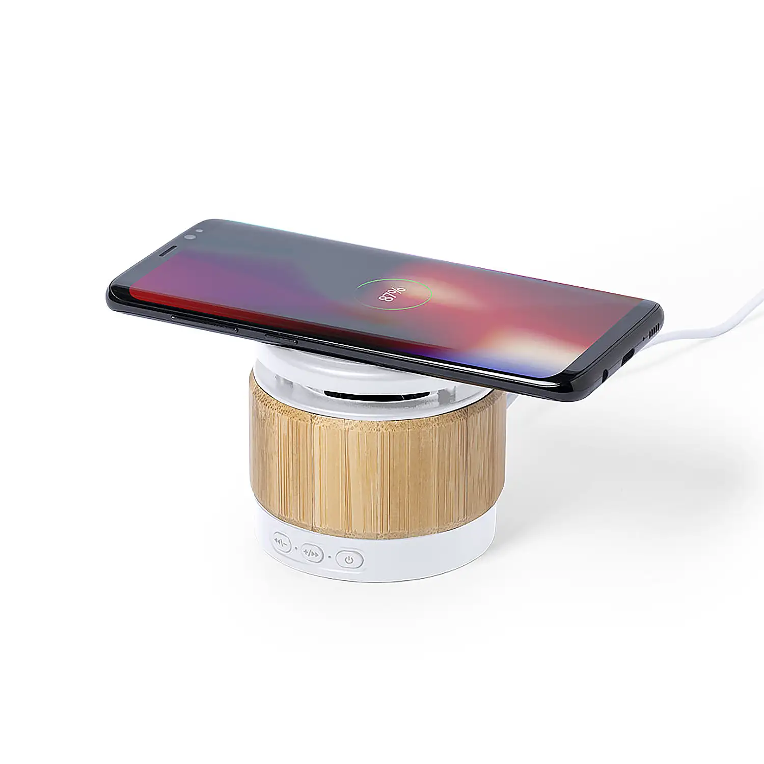 Altavoz Cargador Inalámbrico nature bambu 5W. Conexión Bluetooth. Potencia Sonido 3W. Batería 400 mAh