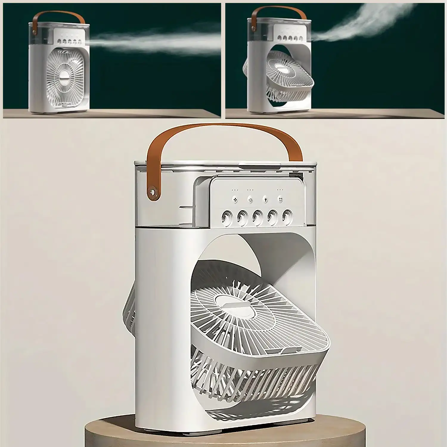Ventilador de aire frío con 3 intensidades y luz RGB ajustable.