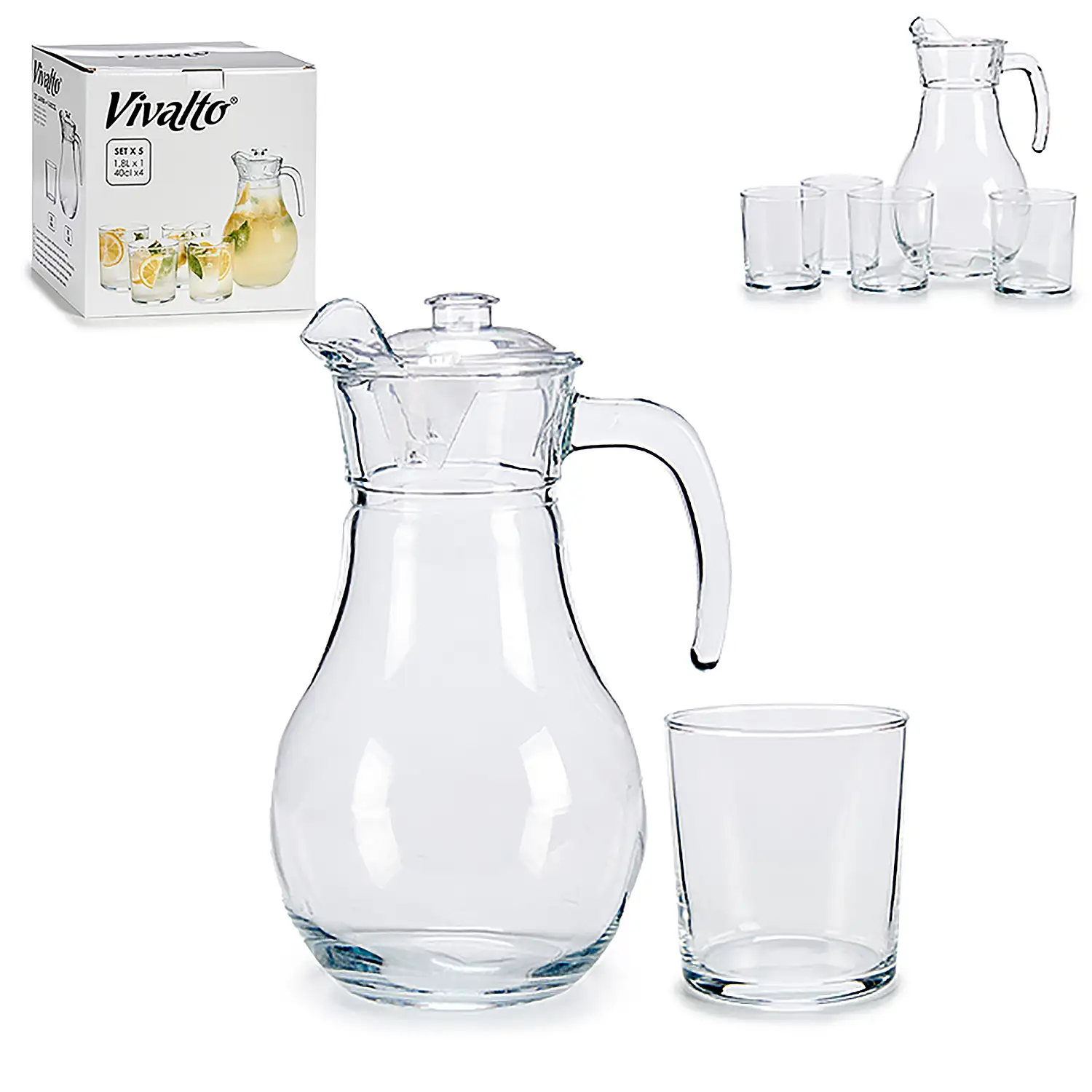 Juego de jarra de cristal 1,8l + 4 vasos.