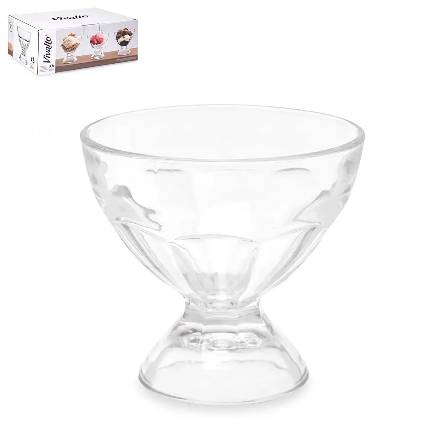 PACK 6 COPAS HELADO VIDRIO CON PIE