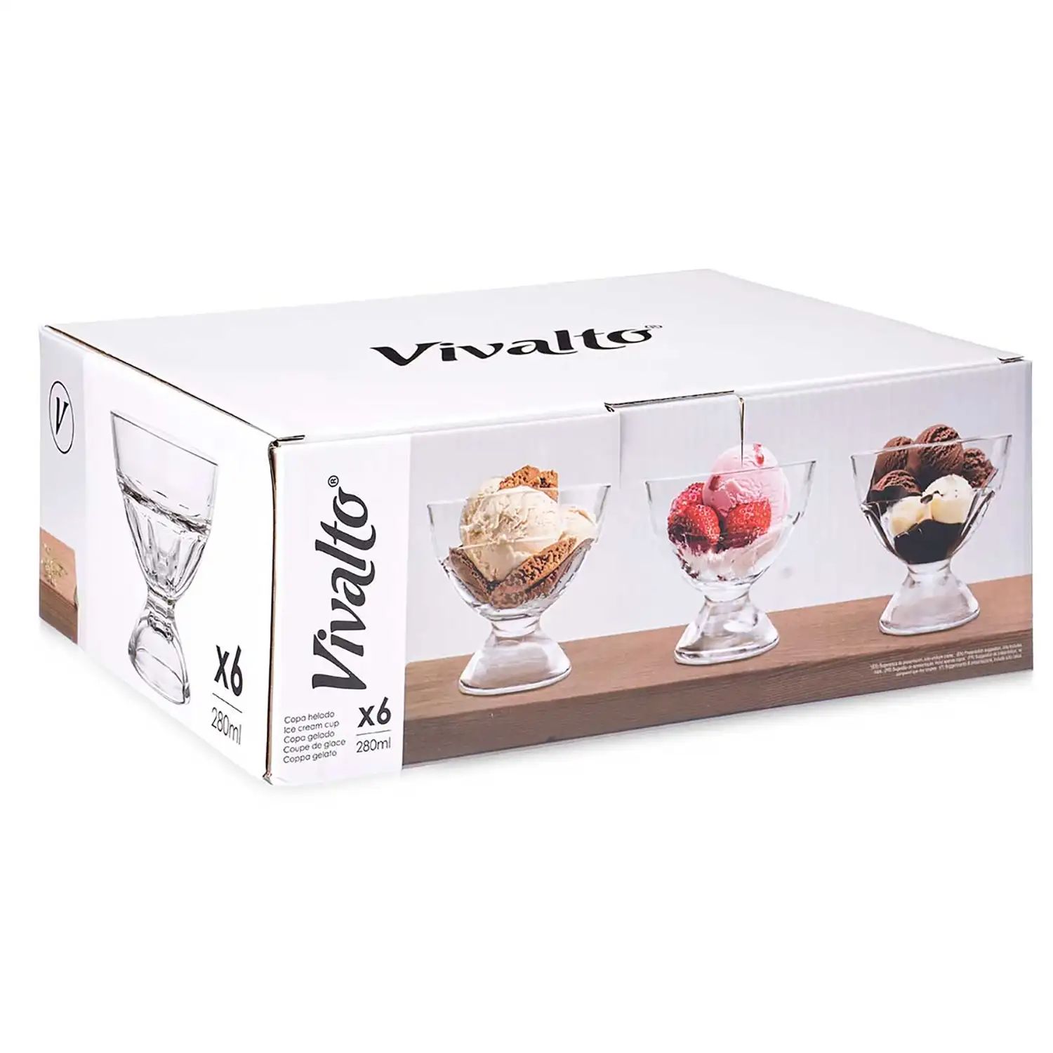 PACK 6 COPAS HELADO VIDRIO CON PIE