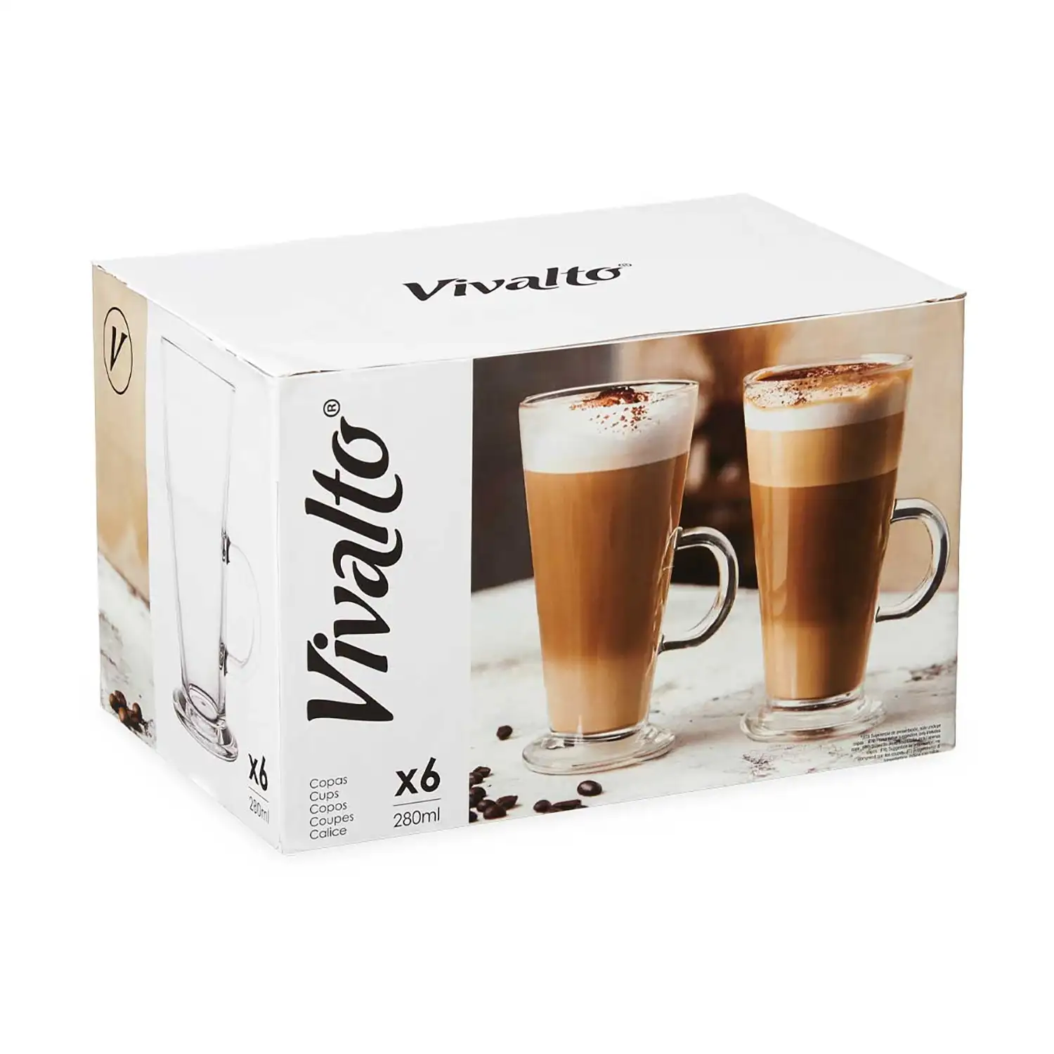 PACK 6 TAZAS VIDRIO CAFE LATTE 280ML