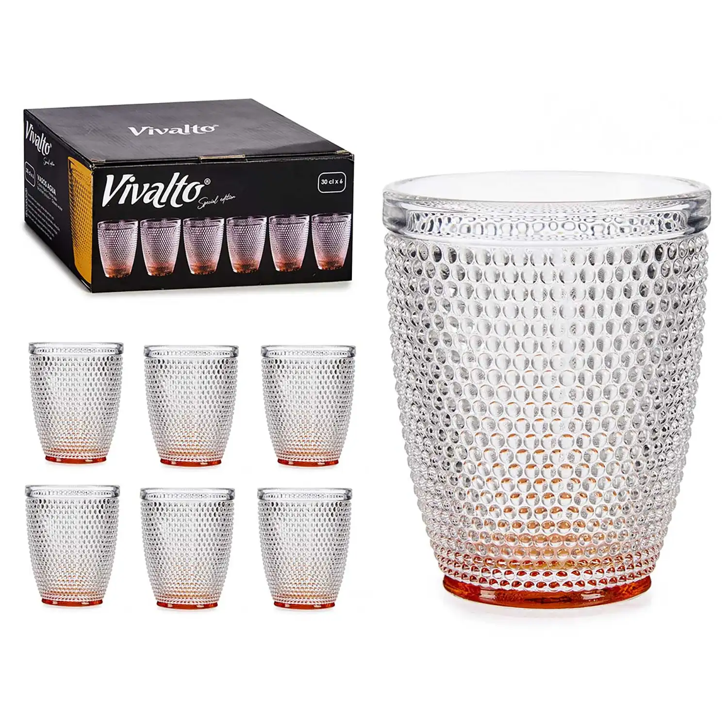 PACK 6 VASOS CRISTAL PUNTOS AGUA 300ML AMBAR