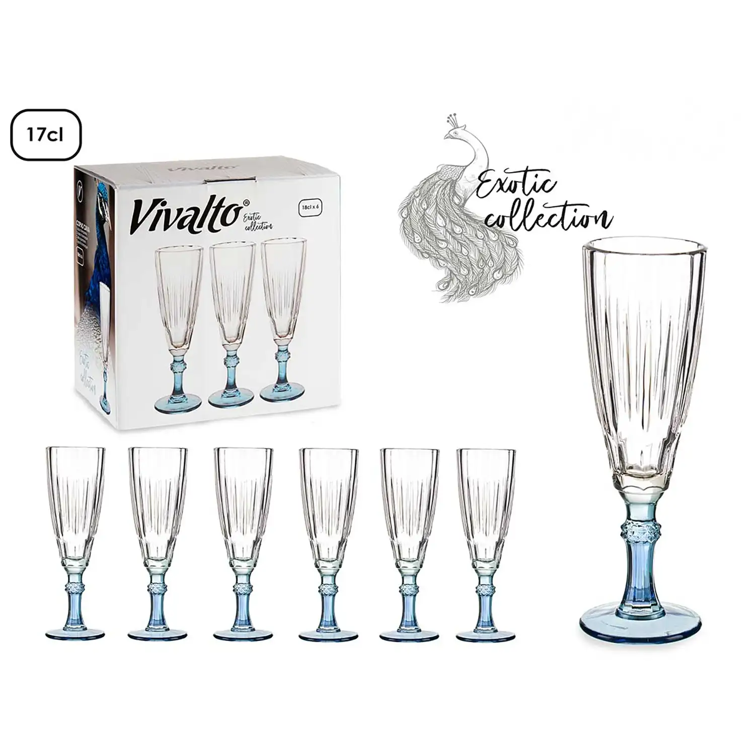 PACK 6 COPAS CAVA COLOR AZUL 170ML