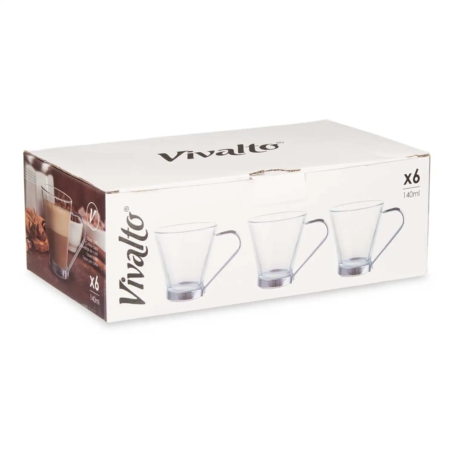 PACK 6 TAZAS VIDRIO CON ASA METAL 140 ML CORTADO