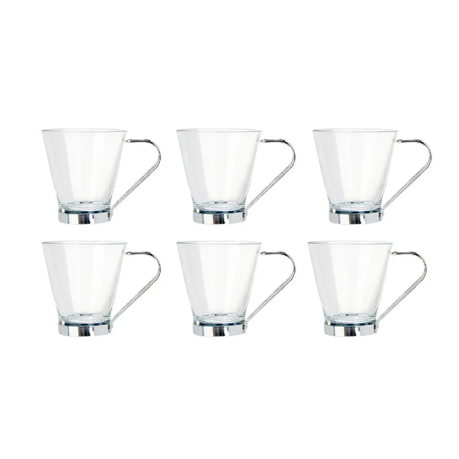 PACK 6 TAZAS VIDRIO CON ASA METAL 85 ML CAFE