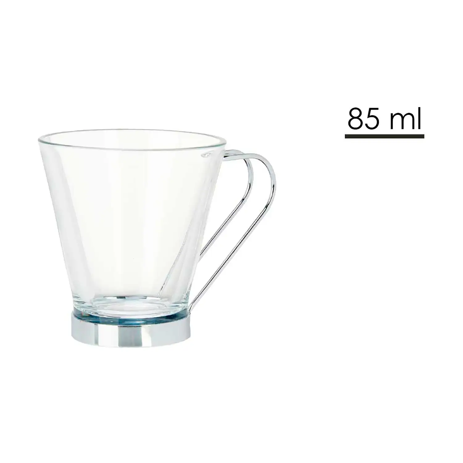 PACK 6 TAZAS VIDRIO CON ASA METAL 85 ML CAFE