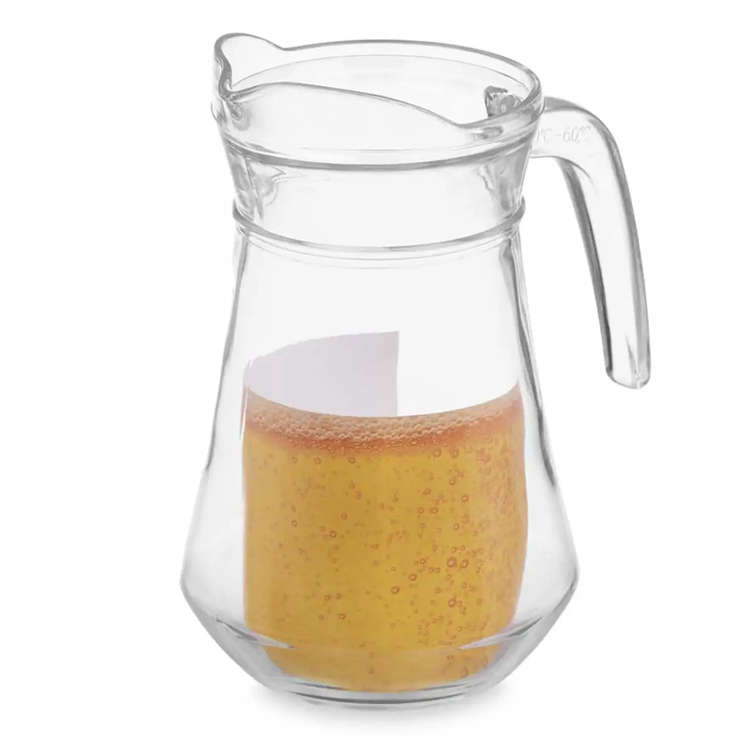 Jarra de vidrio con asa con 1L de capacidad.