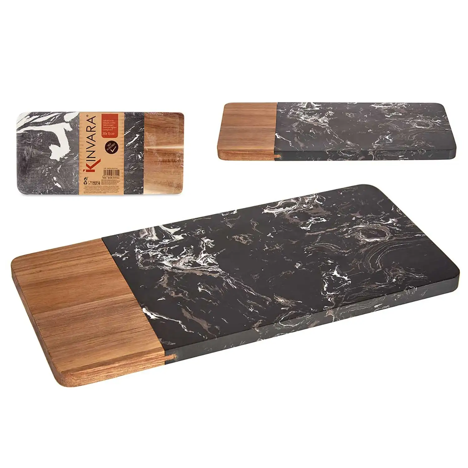 TABLA CORTAR MADERA Y MARMOL NEGRO 30CM