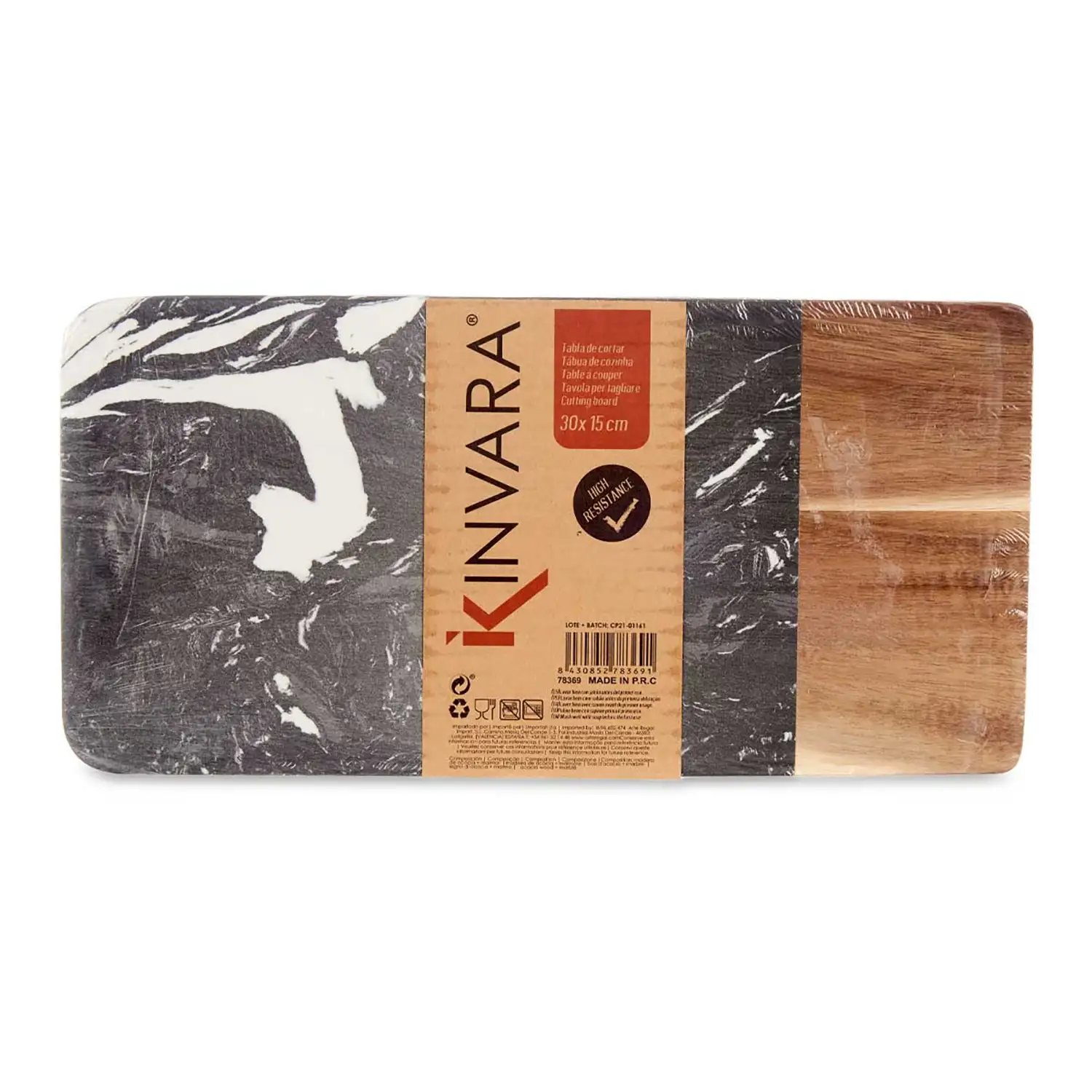 TABLA CORTAR MADERA Y MARMOL NEGRO 30CM