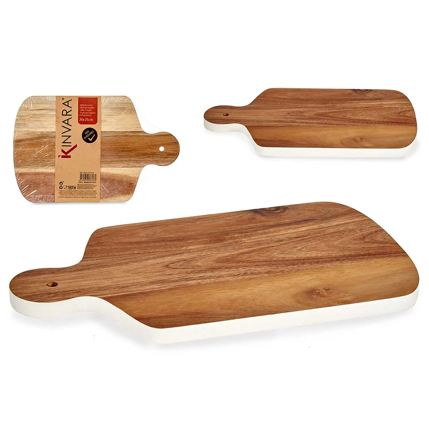 TABLA CORTAR MADERA CON BORDE BLANCO 34CM