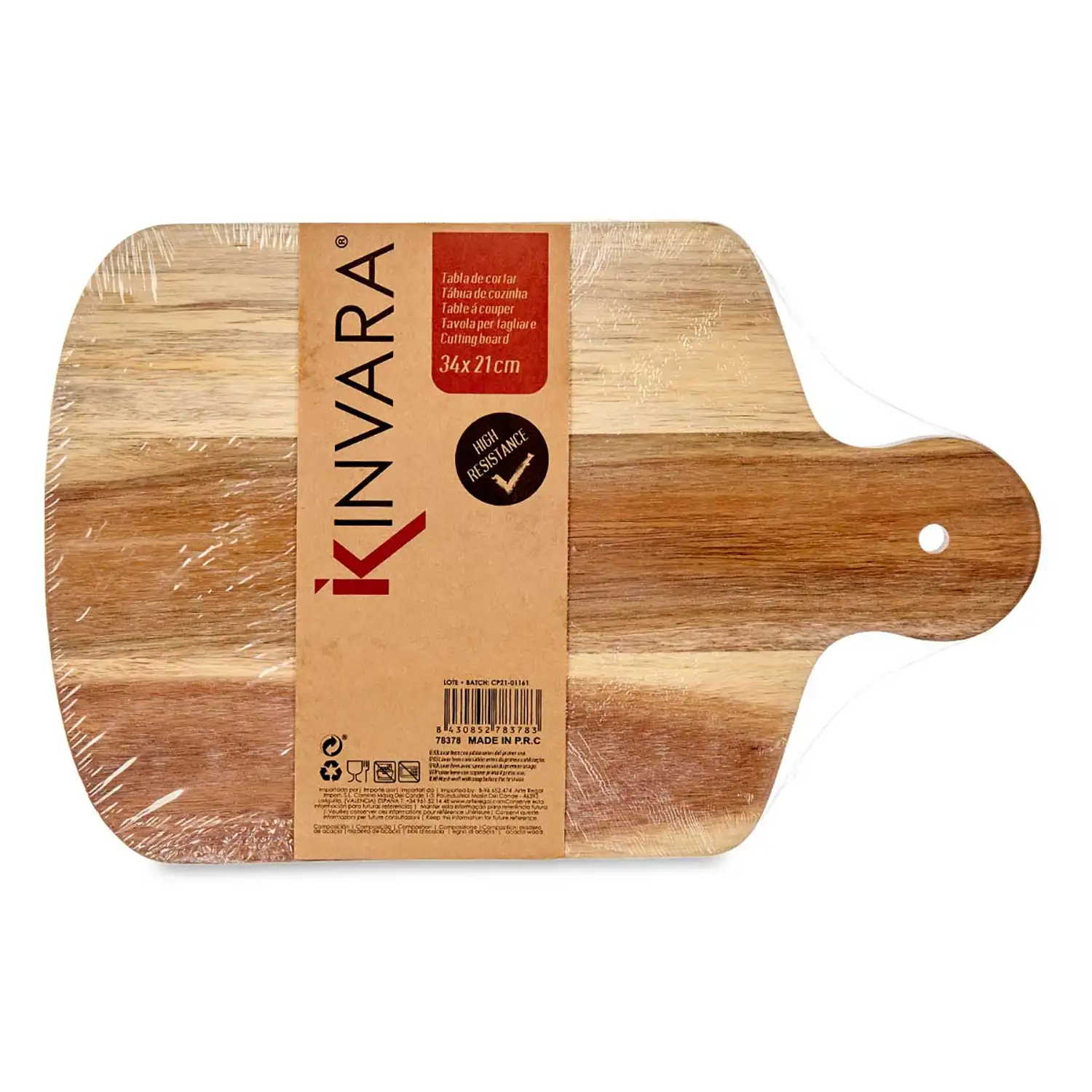 TABLA CORTAR MADERA CON BORDE BLANCO 34CM