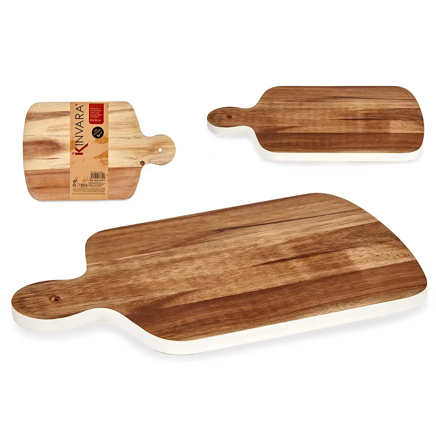 TABLA CORTAR MADERA CON BORDE BLANCO 40CM