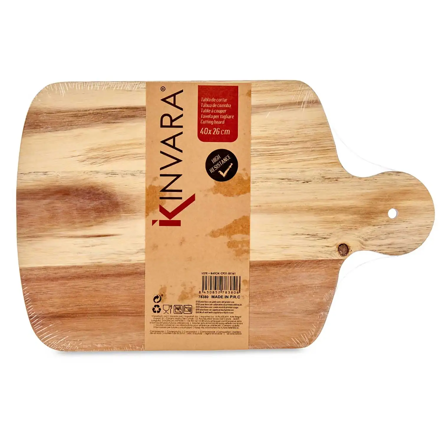 TABLA CORTAR MADERA CON BORDE BLANCO 40CM
