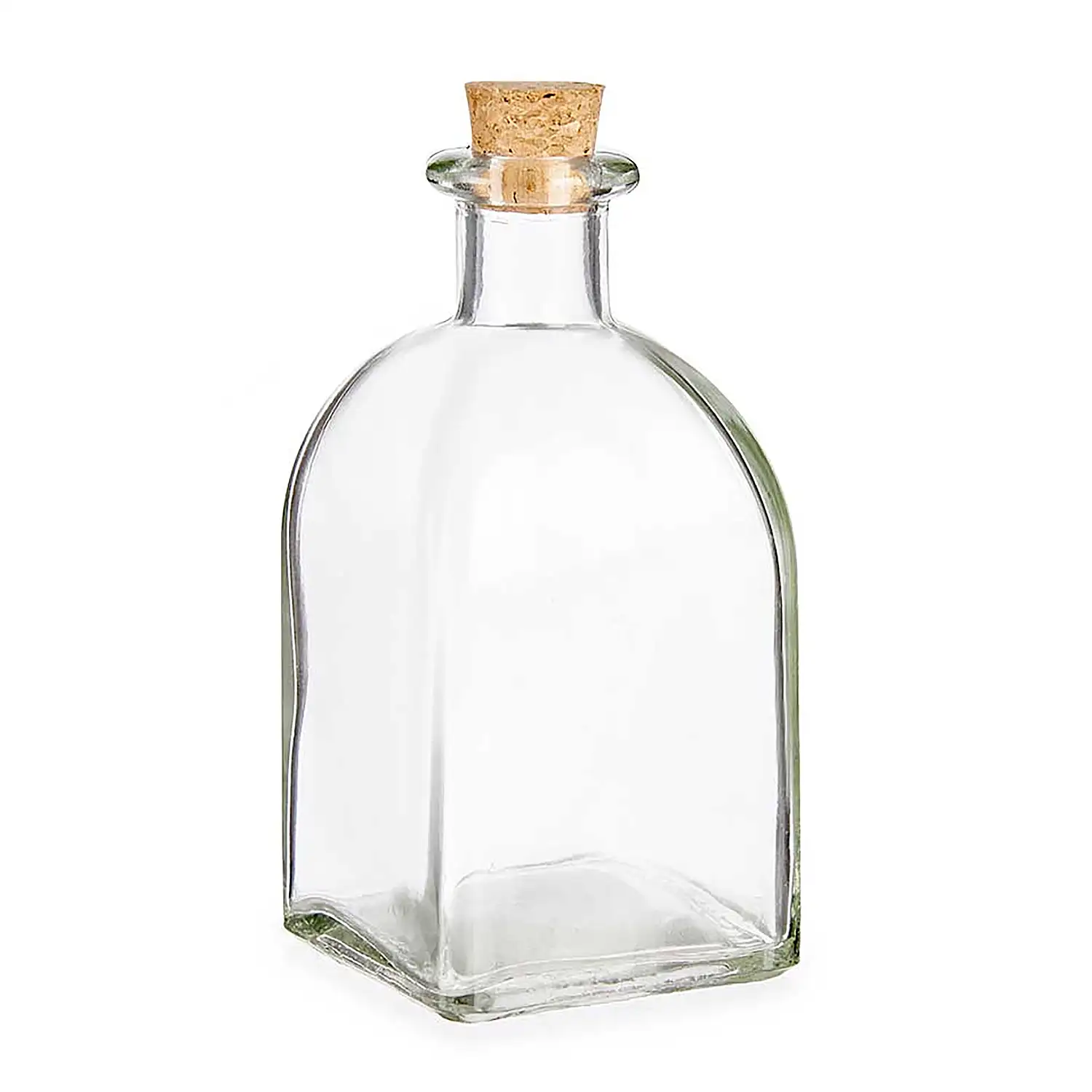 Frasco de vidrio con tapón de corcho y 250ml de capacidad.