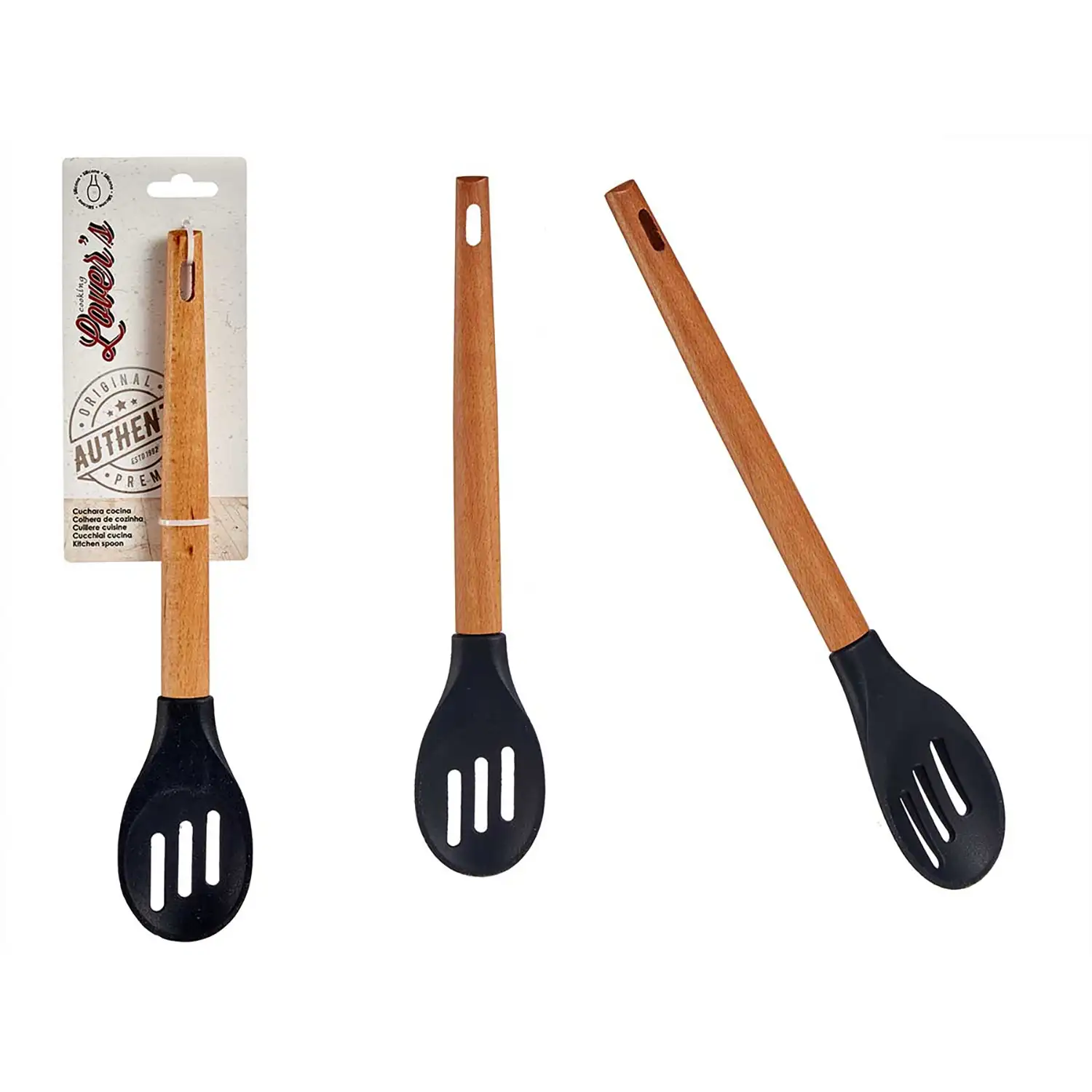 CUCHARA SILICONA MANGO MADERA DE HAYA 30,5CM