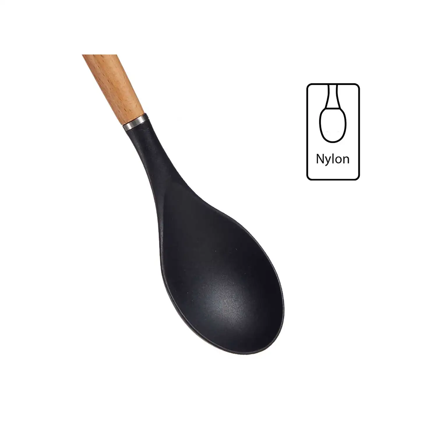 CUCHARON NYLON MANGO MADERA DE HAYA 32,3CM