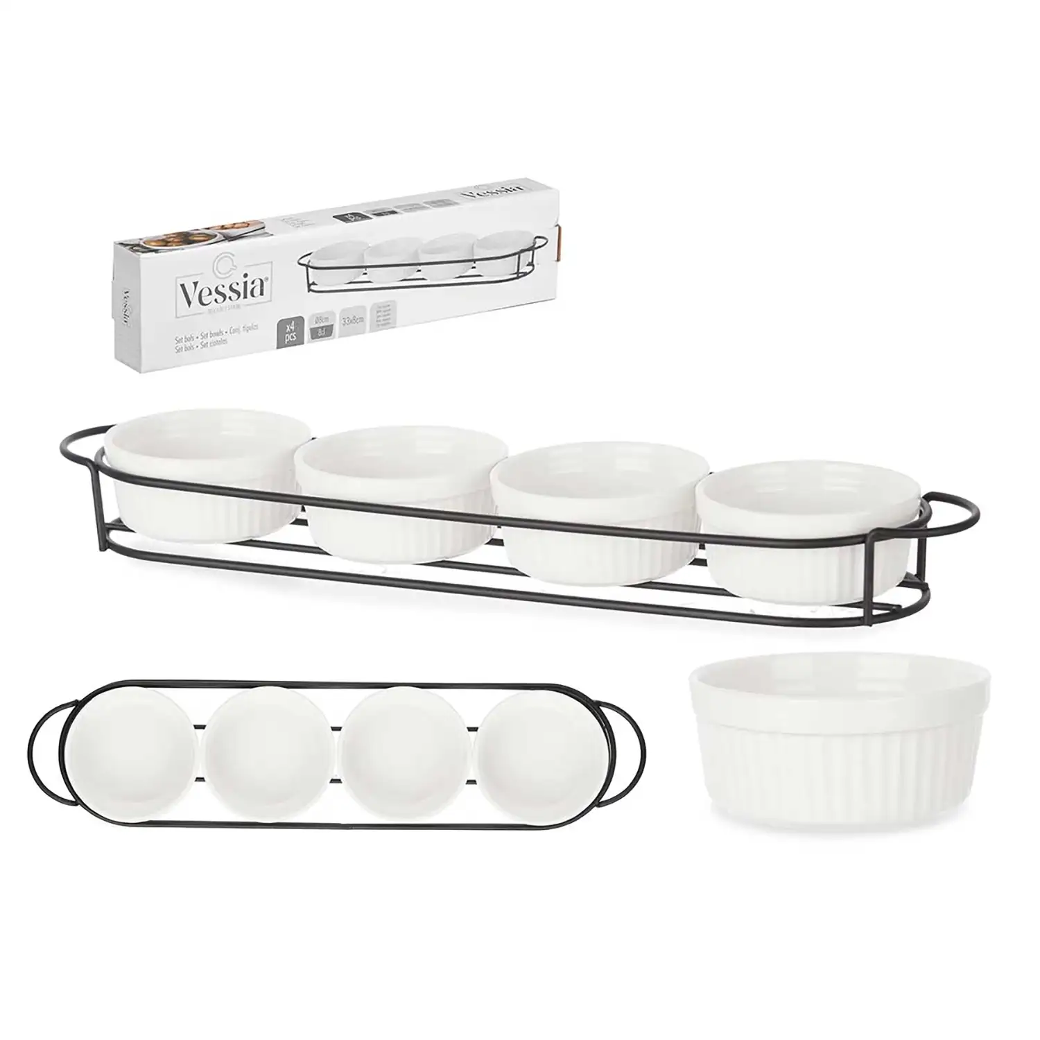 SET 4 PZS APERITIVO CON SOPORTE PORCELANA