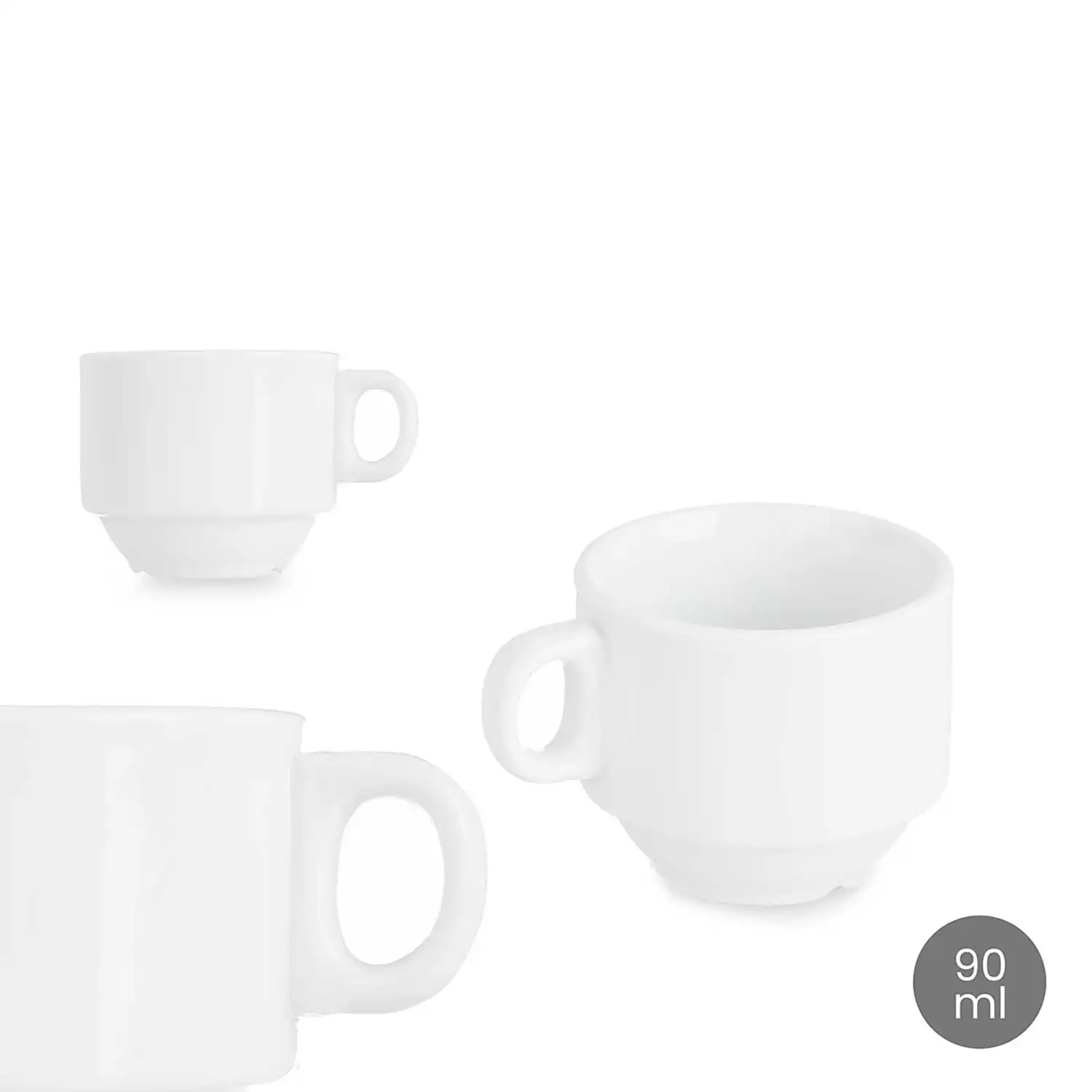 PACK 12 TAZAS PORCELANA APILABLE 90 ML