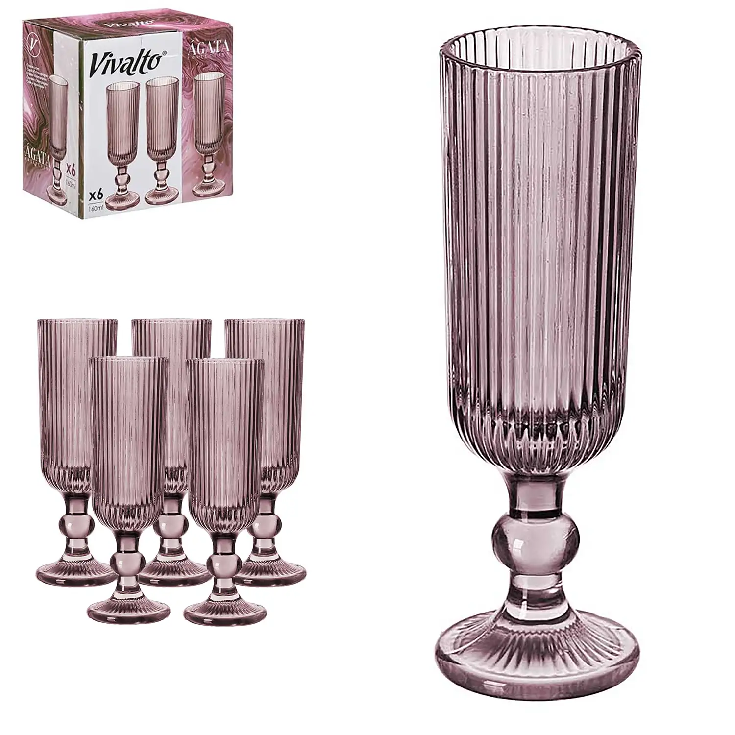 PACK 6 COPAS CHAMPAGNE 160ML ROSA RAYAS