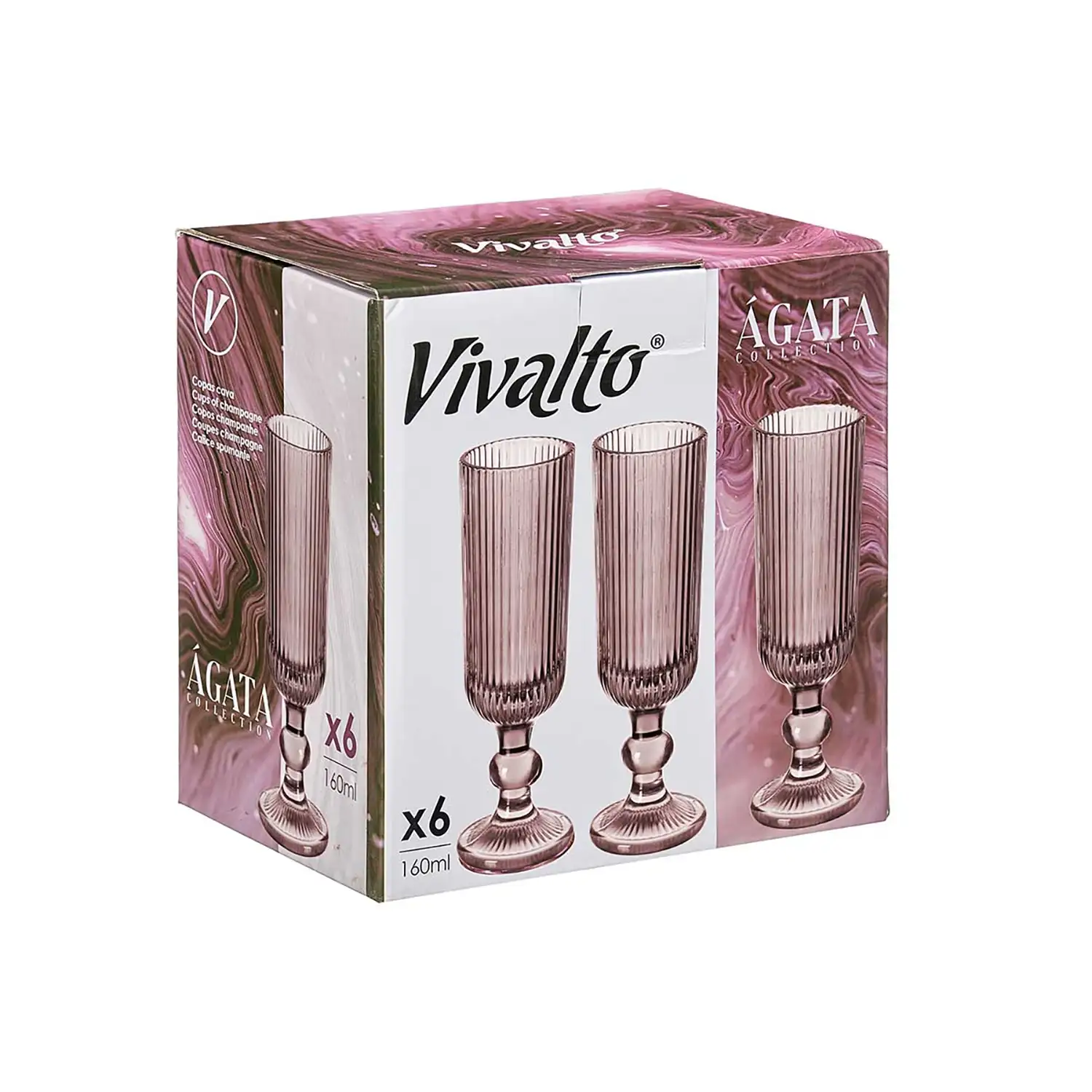 PACK 6 COPAS CHAMPAGNE 160ML ROSA RAYAS