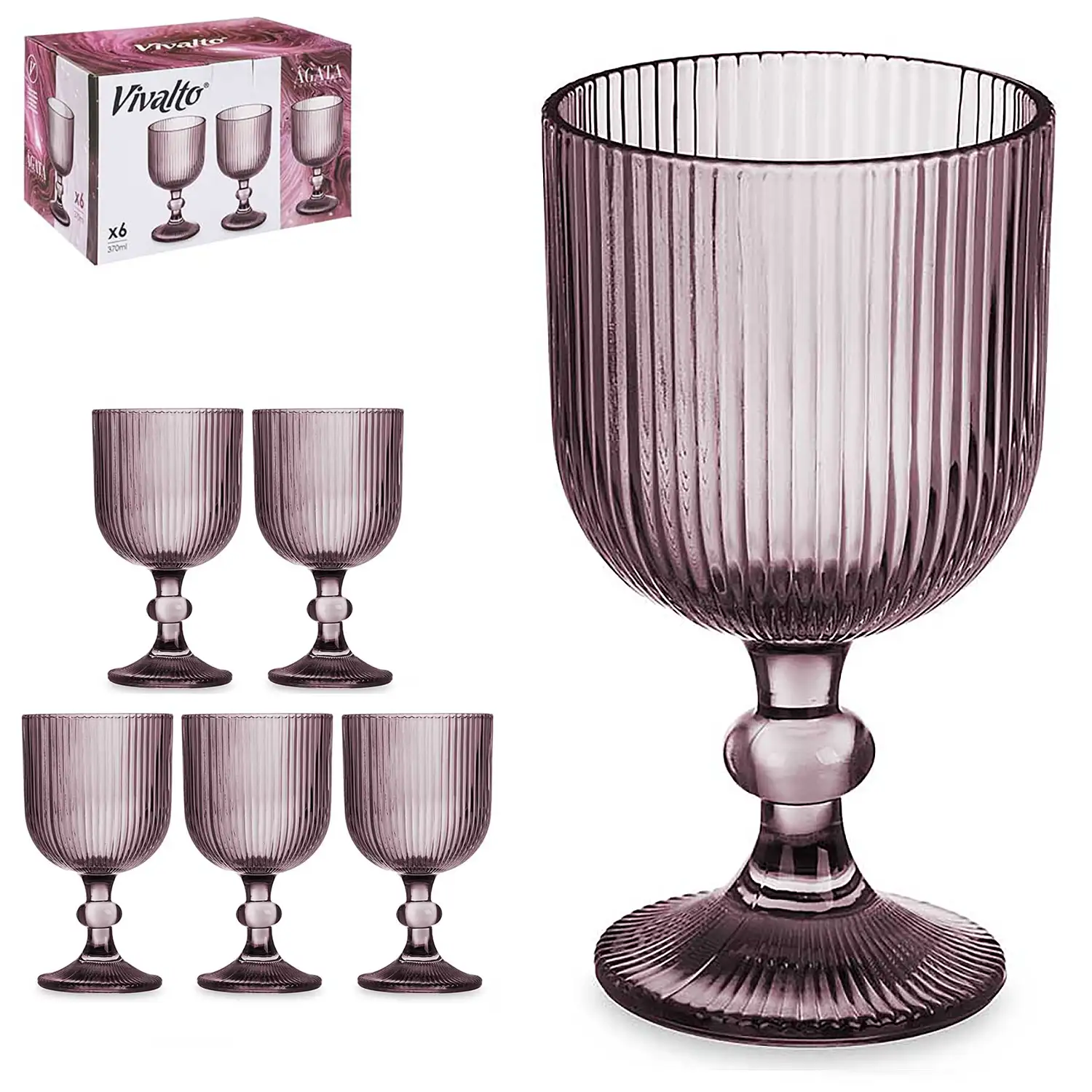 PACK 6 COPAS VINO 260ML ROSA RAYAS