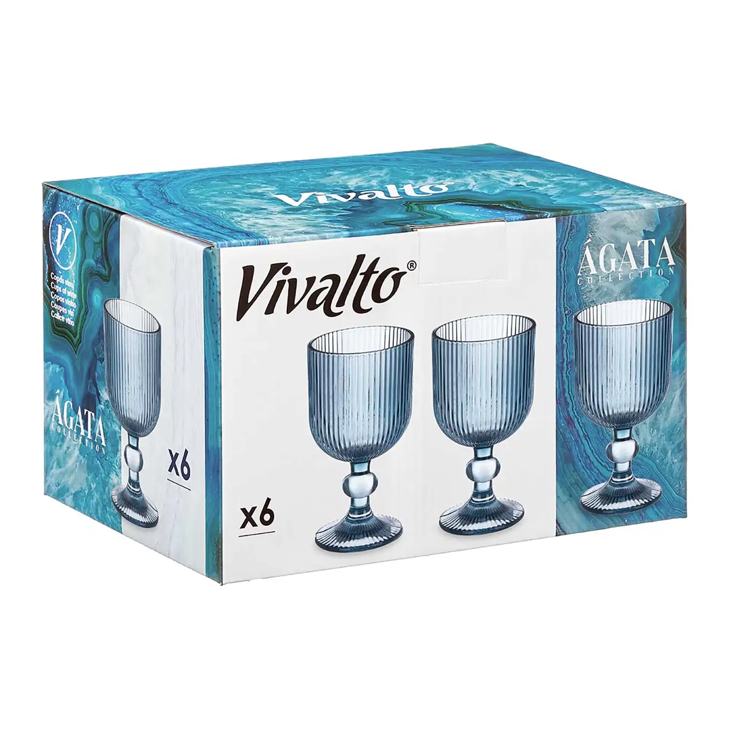 PACK 6 COPAS VINO 260ML AZUL OSCURO RAYAS
