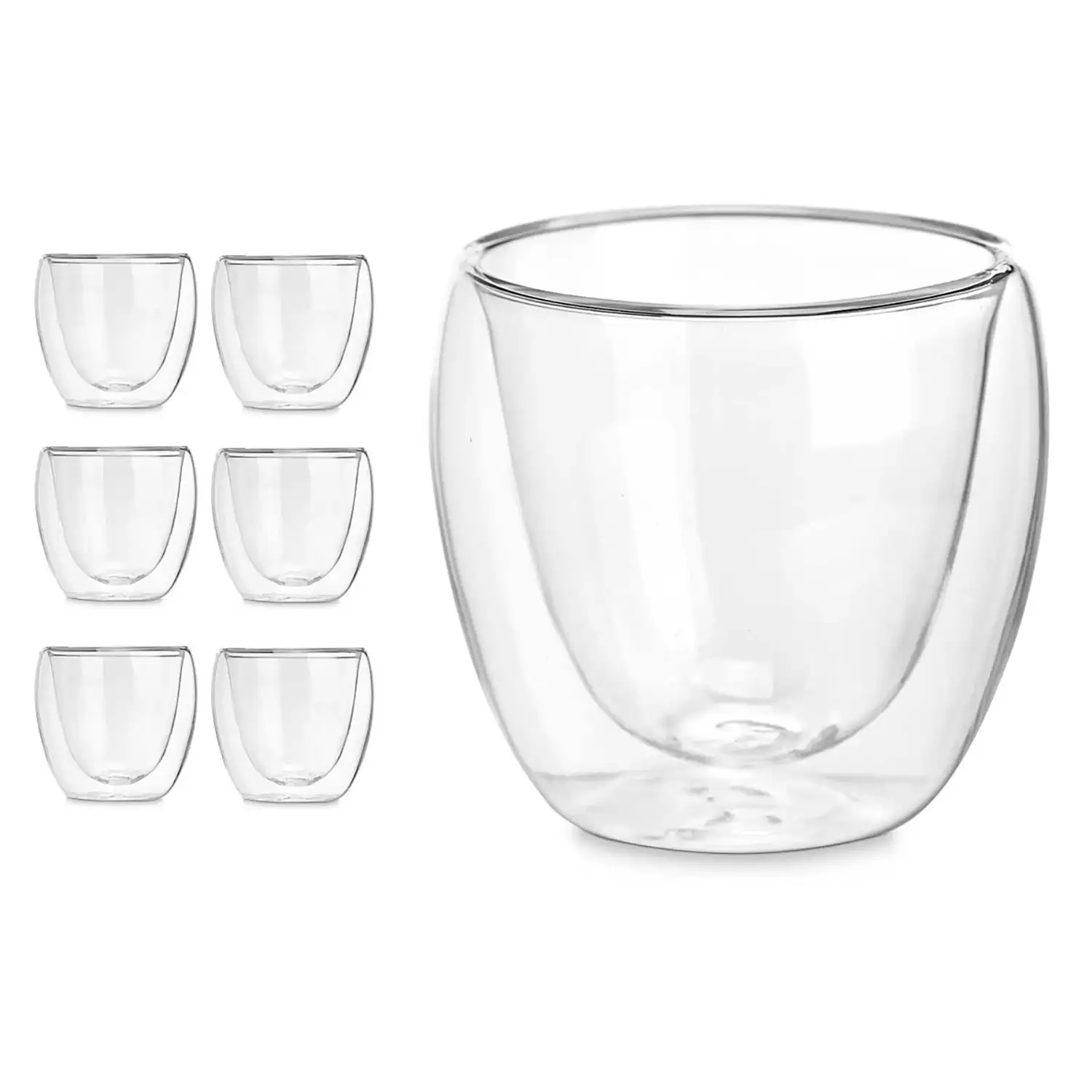Pack de 6 vasos para café de borosilicato con doble pared y 100 ml de capacidad.