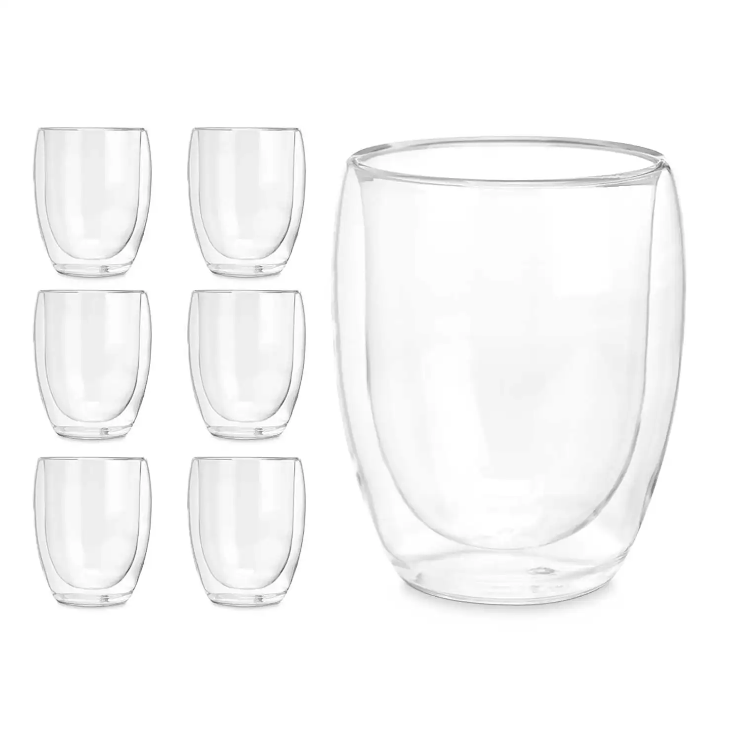 Pack de 6 vasos para refrescos de borosilicato con doble pared y 326 ml de capacidad.