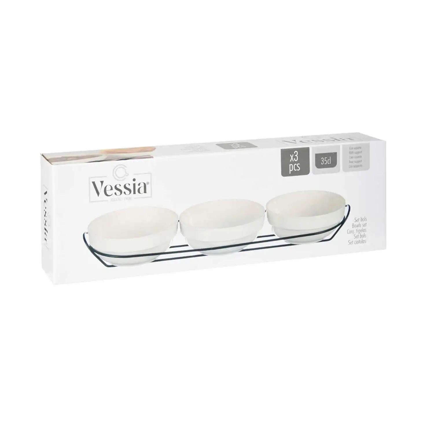 SET 3 BOLS PORCELANA BLANCA 350ML C SUPORTE