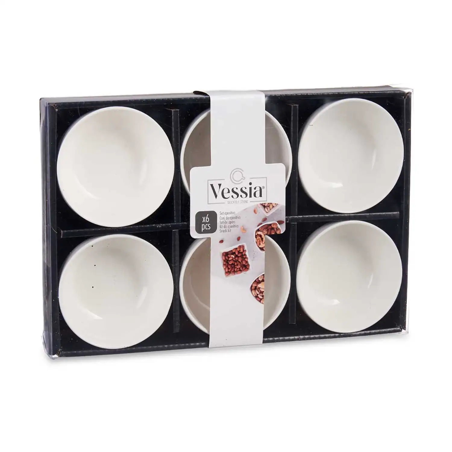 Set de 6 cuencos para aperitivos de porcelana blanca.