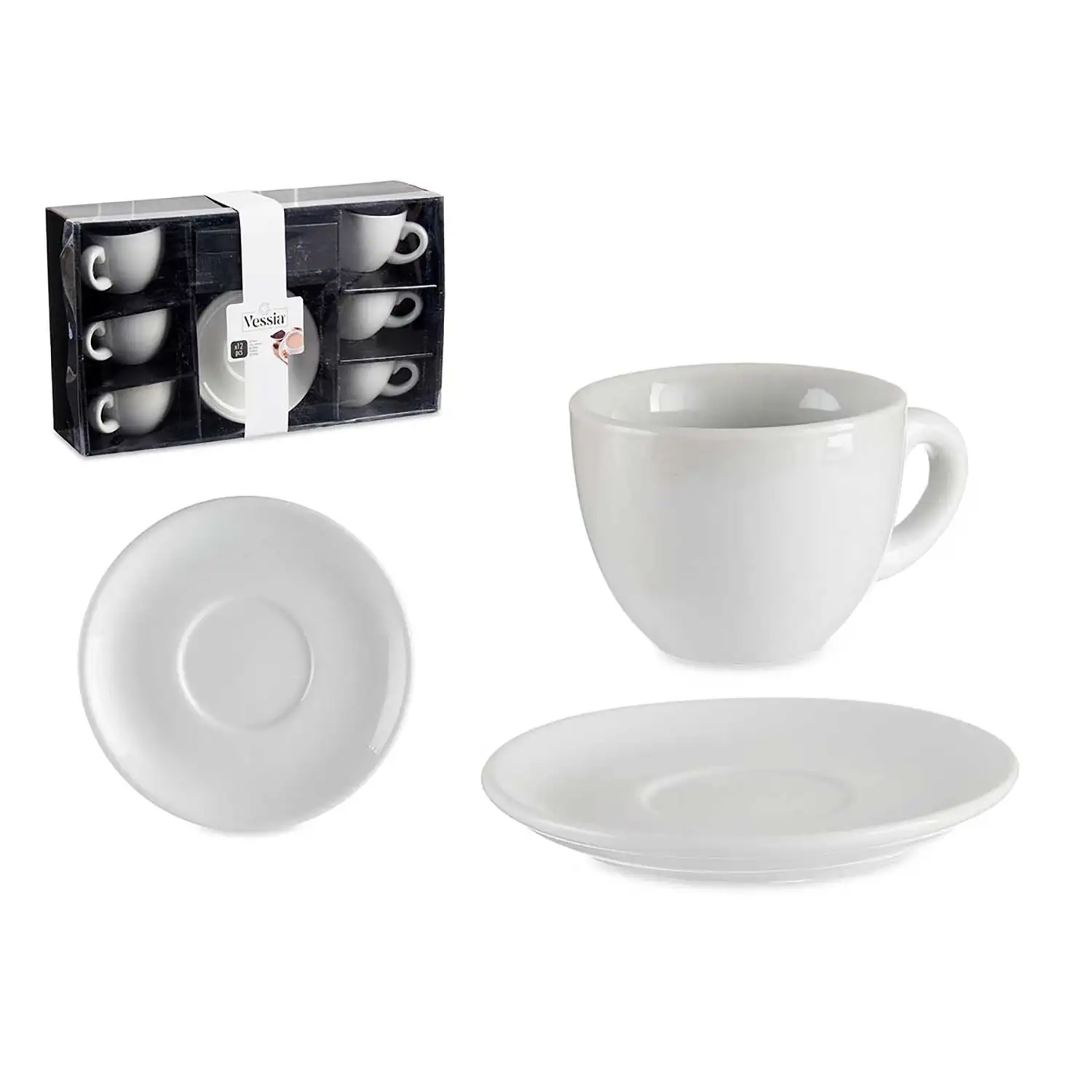 SET 6 TAZAS CAFE PORCELANA BLANCA C PLATO 150ML